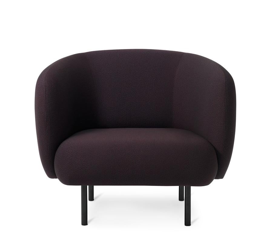 Cape lounge chair sprinkles eggplant by Warm Nordic
Dimensions: D90 x W82 x H 80 cm
Material: Textile upholstery, Wooden frame, Powder coated black steel legs
Weight: 34.5 kg
Also available in different colours and finishes. 

An elegant