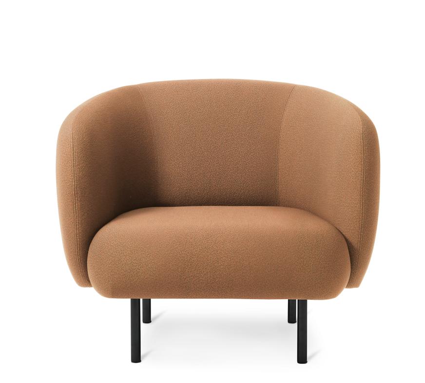 Cape Lounge chair Sprinkles Latte by Warm Nordic
Dimensions: D90 x W82 x H 80 cm
Material: Textile upholstery, Wooden frame, Powder coated black steel legs
Weight: 34.5 kg
Also available in different colours and finishes. 

An elegant armchair