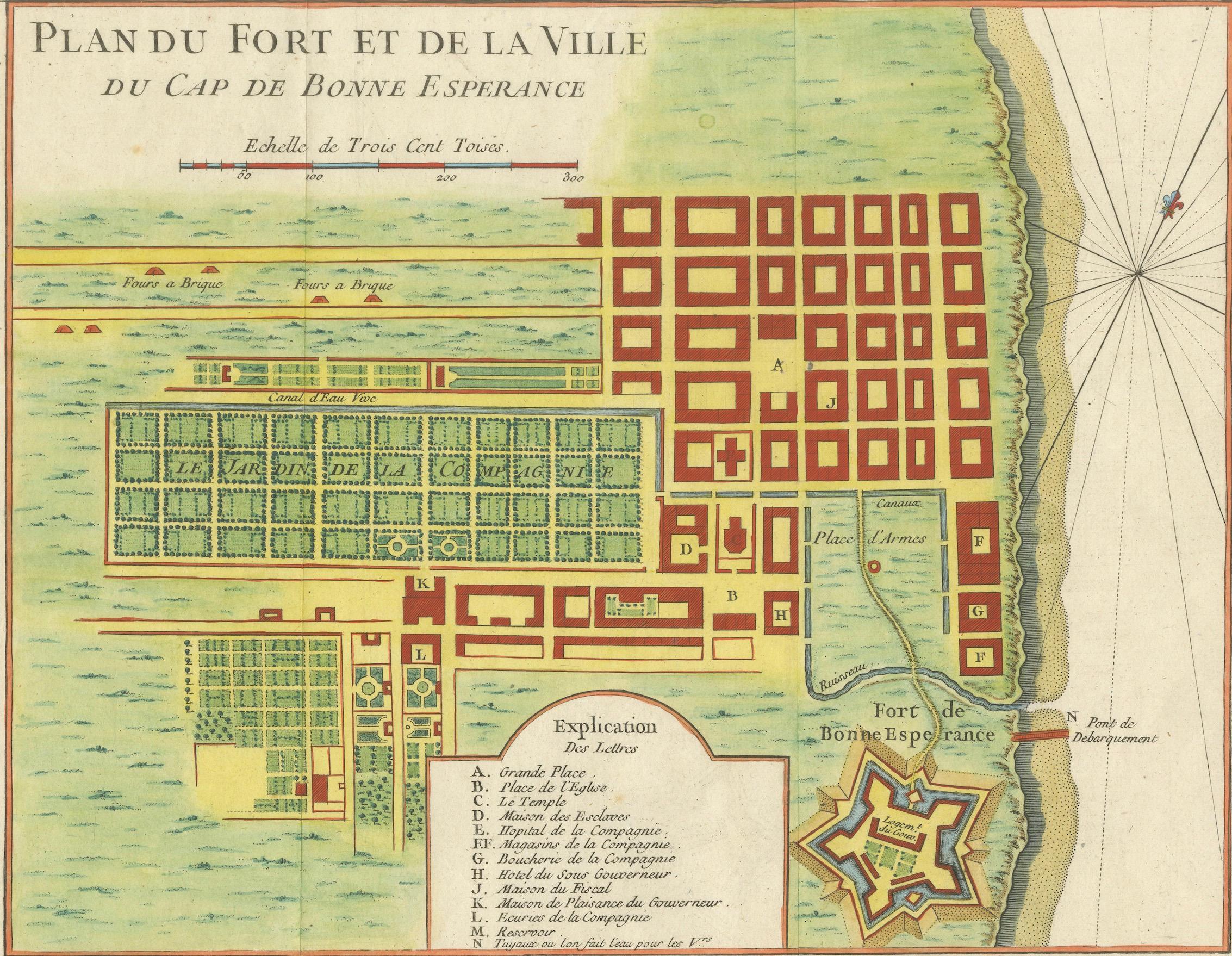 Cape of Good Hope – Fort and City Plan, French Colonial Map, c.1765