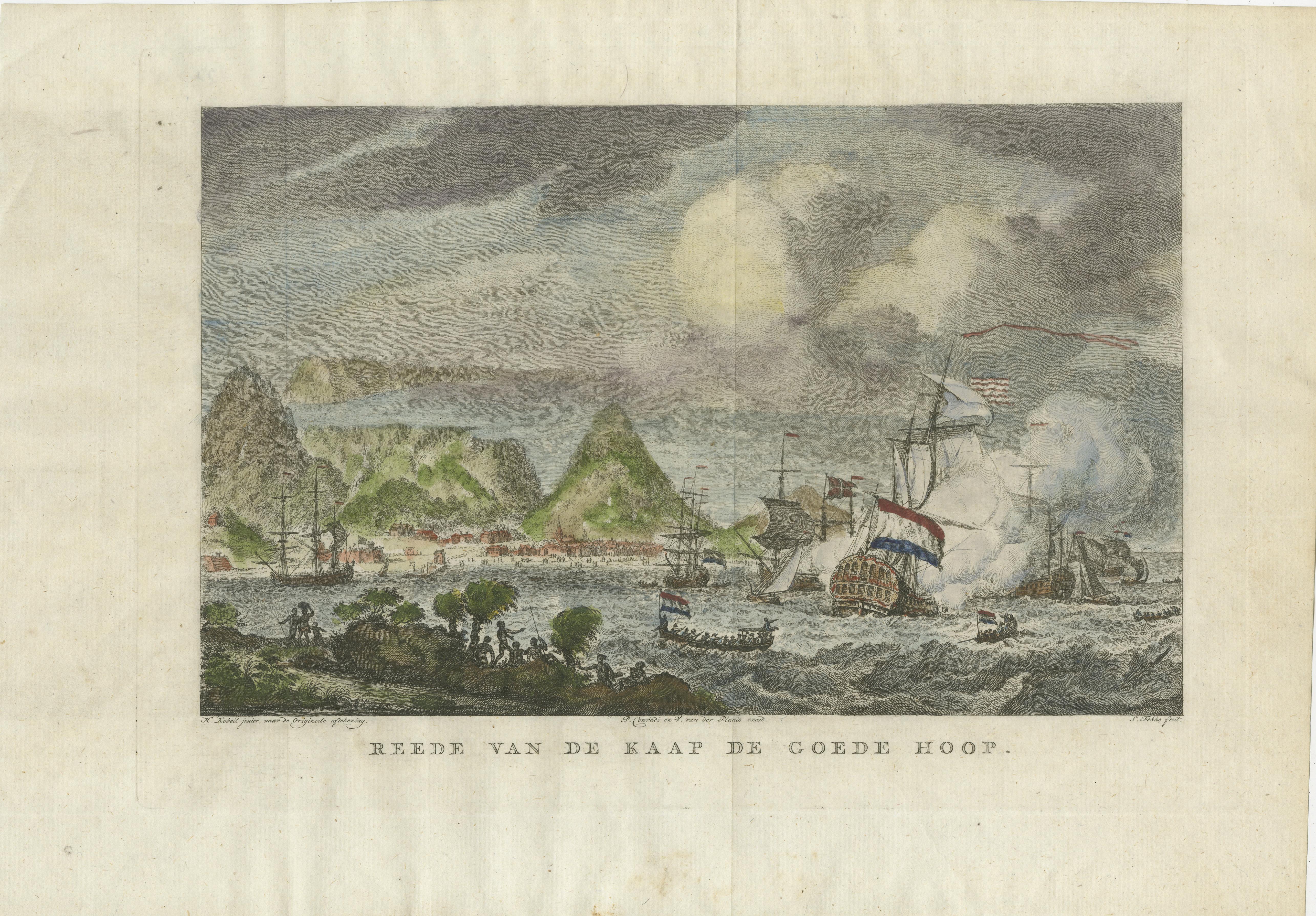 Cabo de Buena Esperanza y Bahía de la Mesa - Barcos holandeses anclados, grabado de 1777

Grabado antiguo titulado 