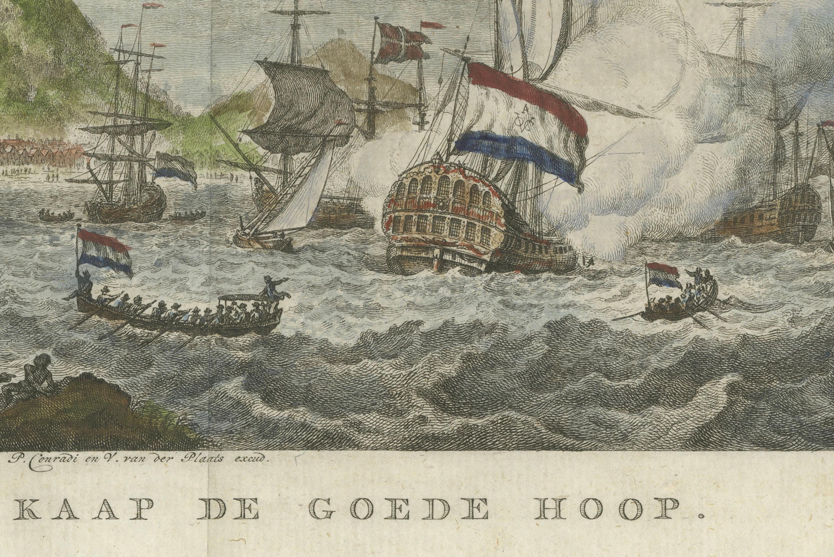 Cabo de Buena Esperanza y Bahía de la Mesa - Barcos holandeses anclados, grabado de 1777 Holandés en venta