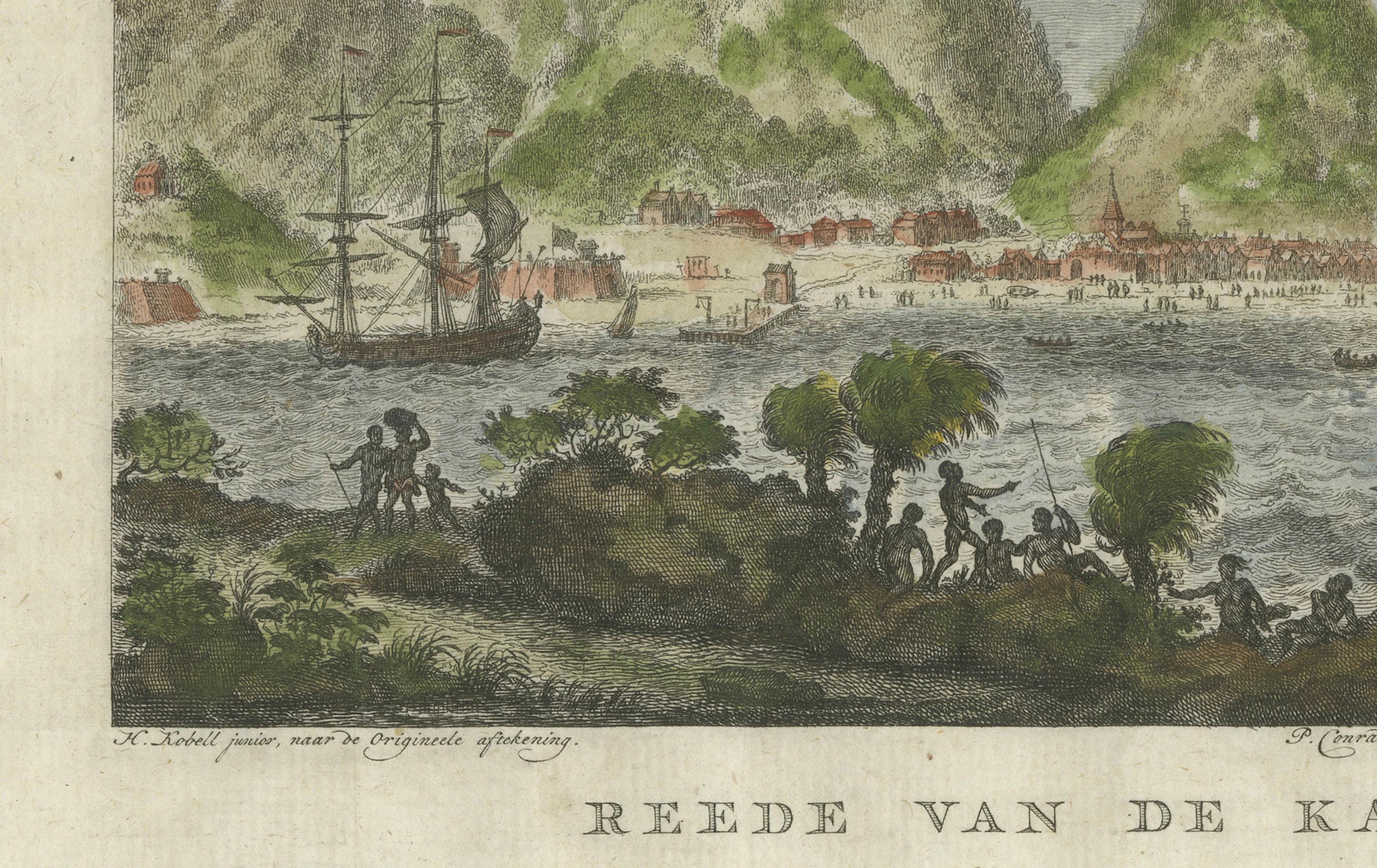 Cabo de Buena Esperanza y Bahía de la Mesa - Barcos holandeses anclados, grabado de 1777 Grabado en venta