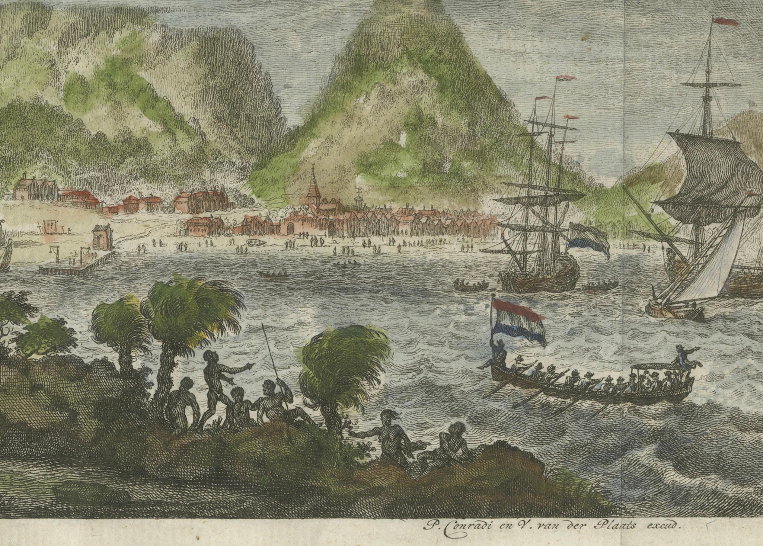 Cabo de Buena Esperanza y Bahía de la Mesa - Barcos holandeses anclados, grabado de 1777 en Bueno estado para la venta en Langweer, NL