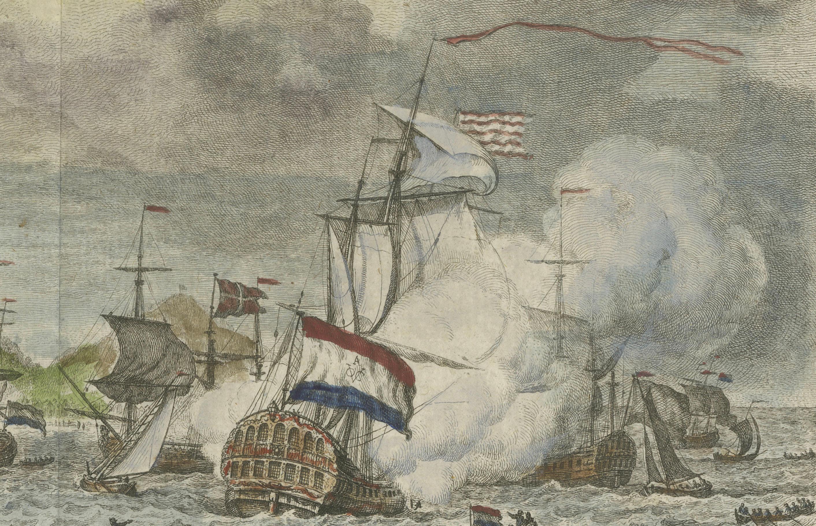 Cabo de Buena Esperanza y Bahía de la Mesa - Barcos holandeses anclados, grabado de 1777 siglo XVIII en venta