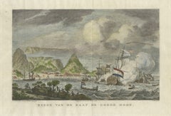 Cabo de Buena Esperanza y Bahía de la Mesa - Barcos holandeses anclados, grabado de 1777