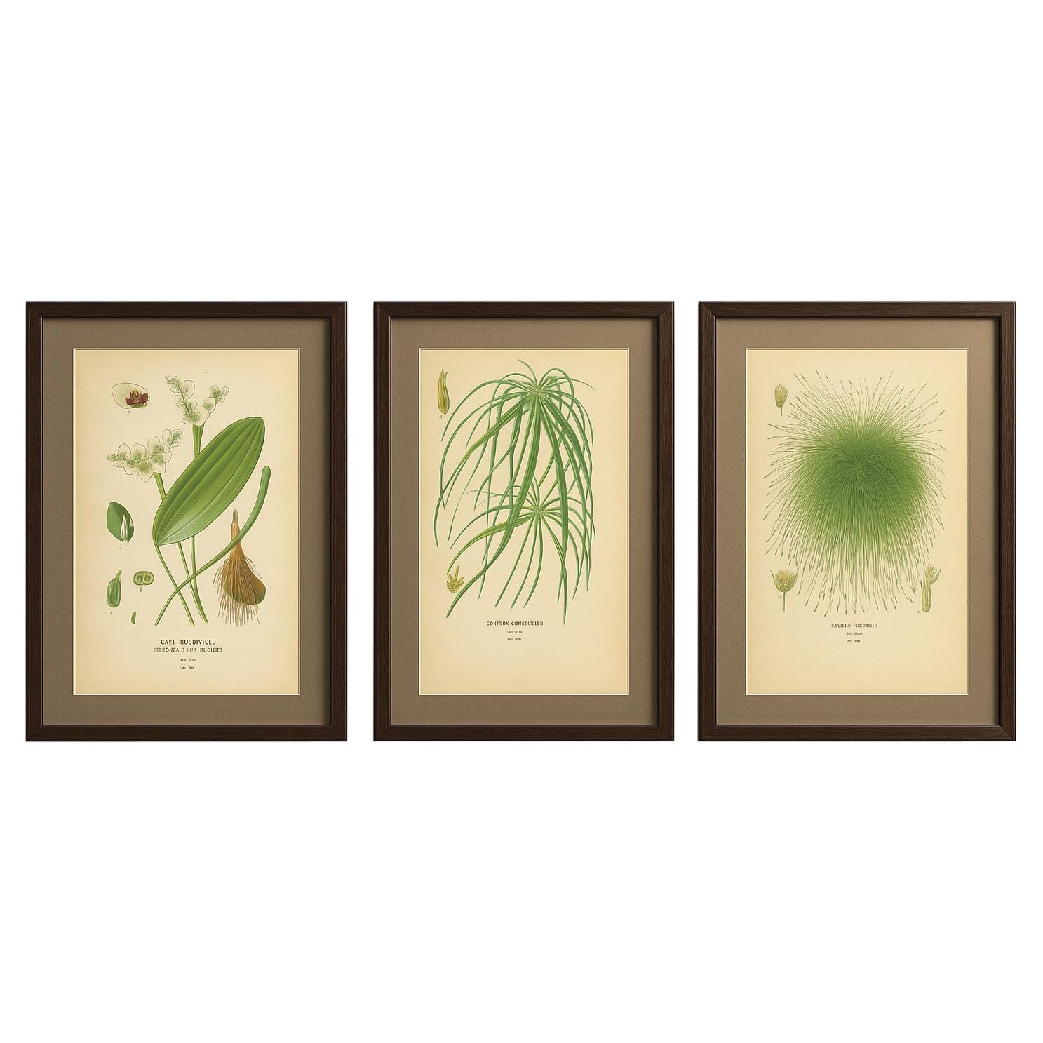 Cape Pondweed, Umbrella Plant e Bulrush - Stampe botaniche antiche del 1897 ca.