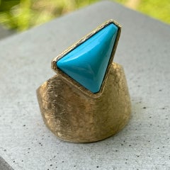 "Capella" Ring with Sleeping Beauty Turquoise in Textured Yellow Gold
