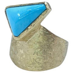 "Capella" Ring with Sleeping Beauty Turquoise in Textured Yellow Gold