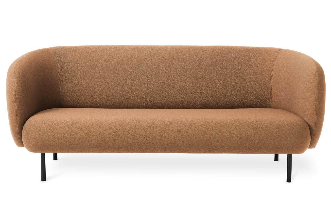 Caper 3 seater sprinkles latte by Warm Nordic
Dimensions: D206 x W84 x H 63 cm.
Material: Textile upholstery, Wooden frame, Powder coated black steel legs.
Weight: 55.5 kg
Also available in different colours and finishes. 

An elegant sofa