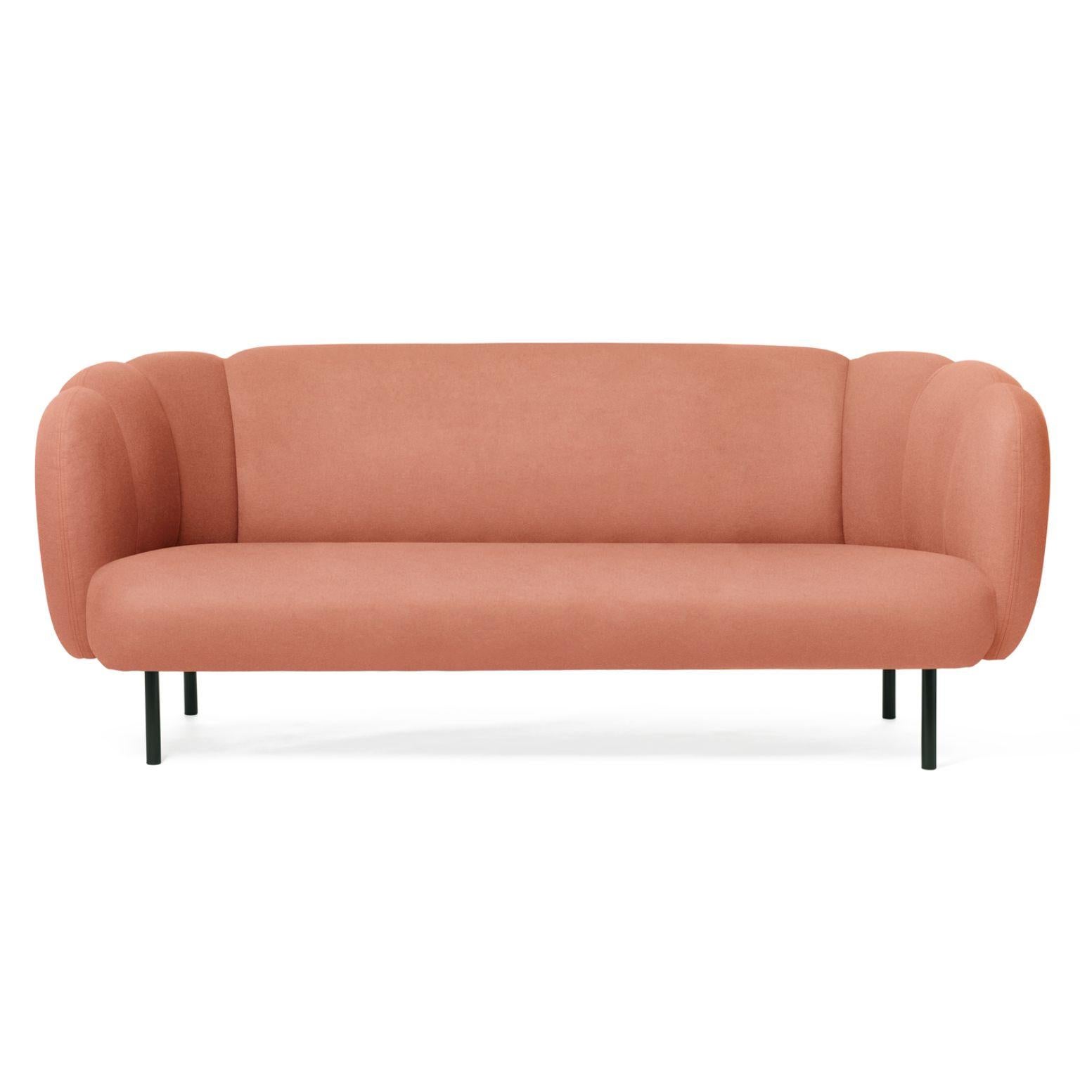 Caper 3 seater with stitches blush by Warm Nordic
Dimensions: D200 x W84 x H 80 cm
Material: Textile upholstery, wooden frame, powder coated black steel legs.
Weight: 55.5 kg
Also available in different colours and finishes.

An elegant sofa
