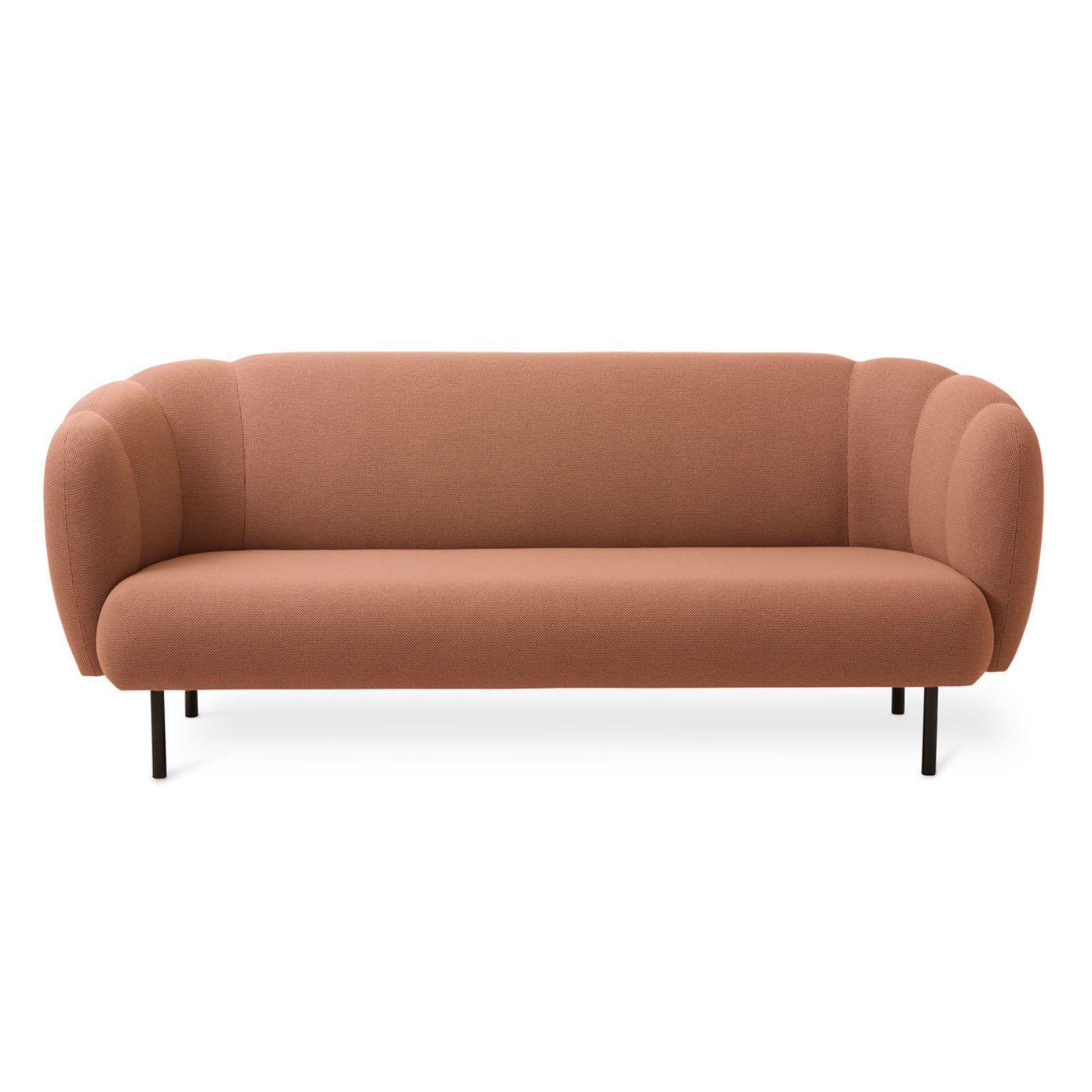 Caper 3 seater with stitches fresh peach by Warm Nordic
Dimensions: D200 x W84 x H 80 cm
Material: Textile upholstery, Wooden frame, Powder coated black steel legs.
Weight: 55.5 kg
Also available in different colours and finishes. 

An elegant