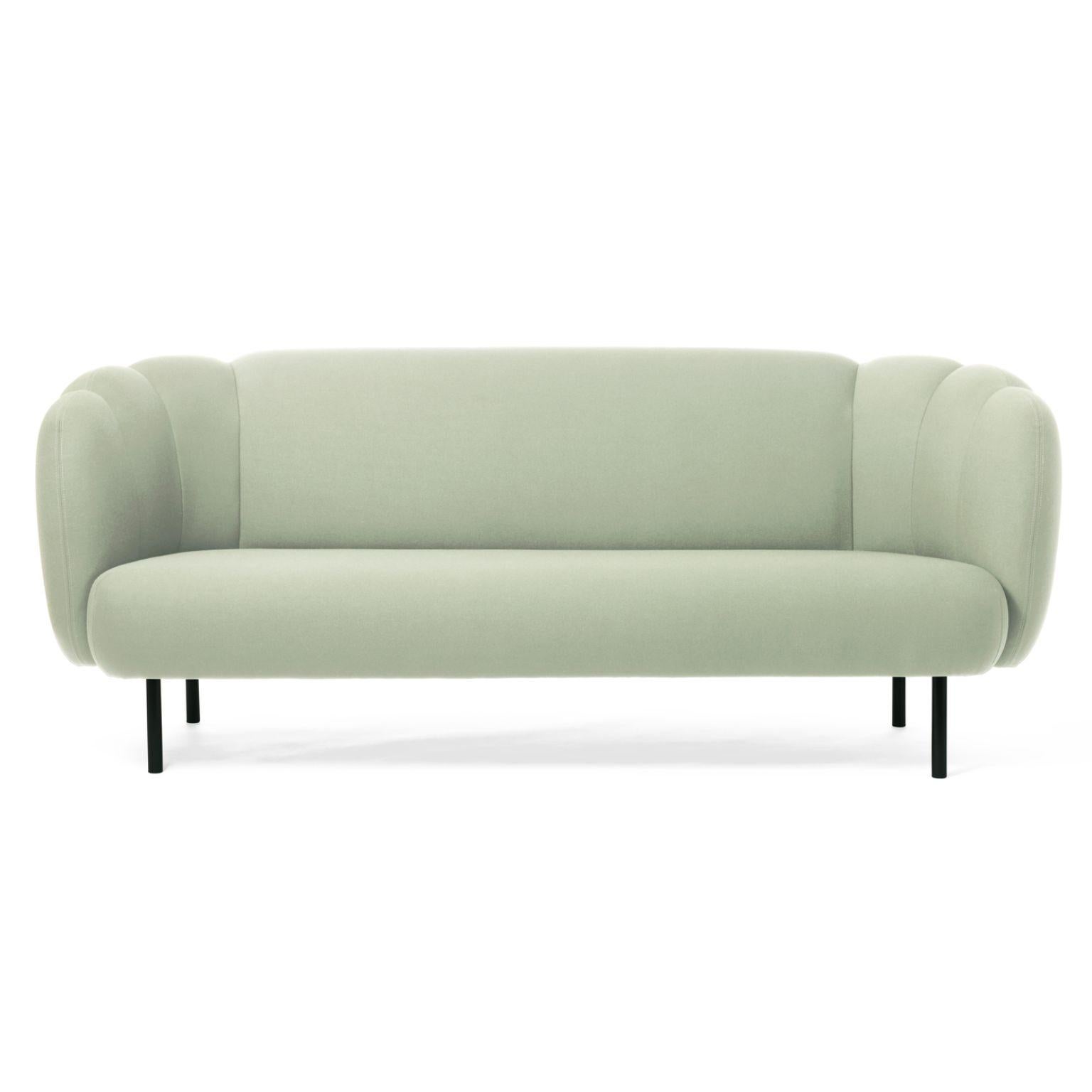 Caper 3 seater with stitches mint by Warm Nordic
Dimensions: D 200 x W 84 x H 80 cm
Material: Textile upholstery, Wooden frame, Powder coated black steel legs.
Weight: 55.5 kg
Also available in different colours and finishes.

An elegant sofa