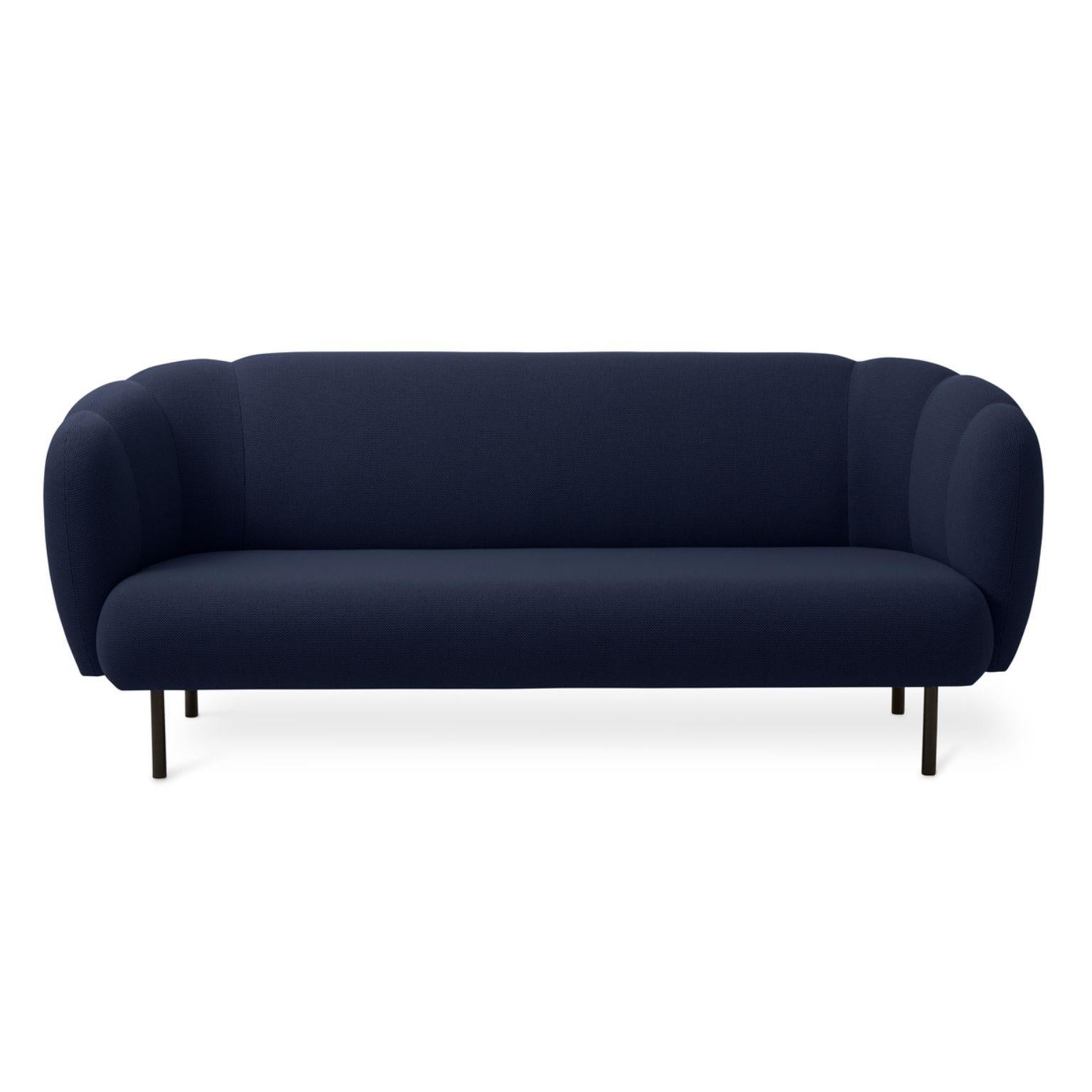 Caper 3 seater with stitches steel blue by Warm Nordic
Dimensions: D200 x W84 x H 80 cm
Material: Textile upholstery, Wooden frame, Powder coated black steel legs.
Weight: 55.5 kg
Also available in different colours and finishes.

An elegant