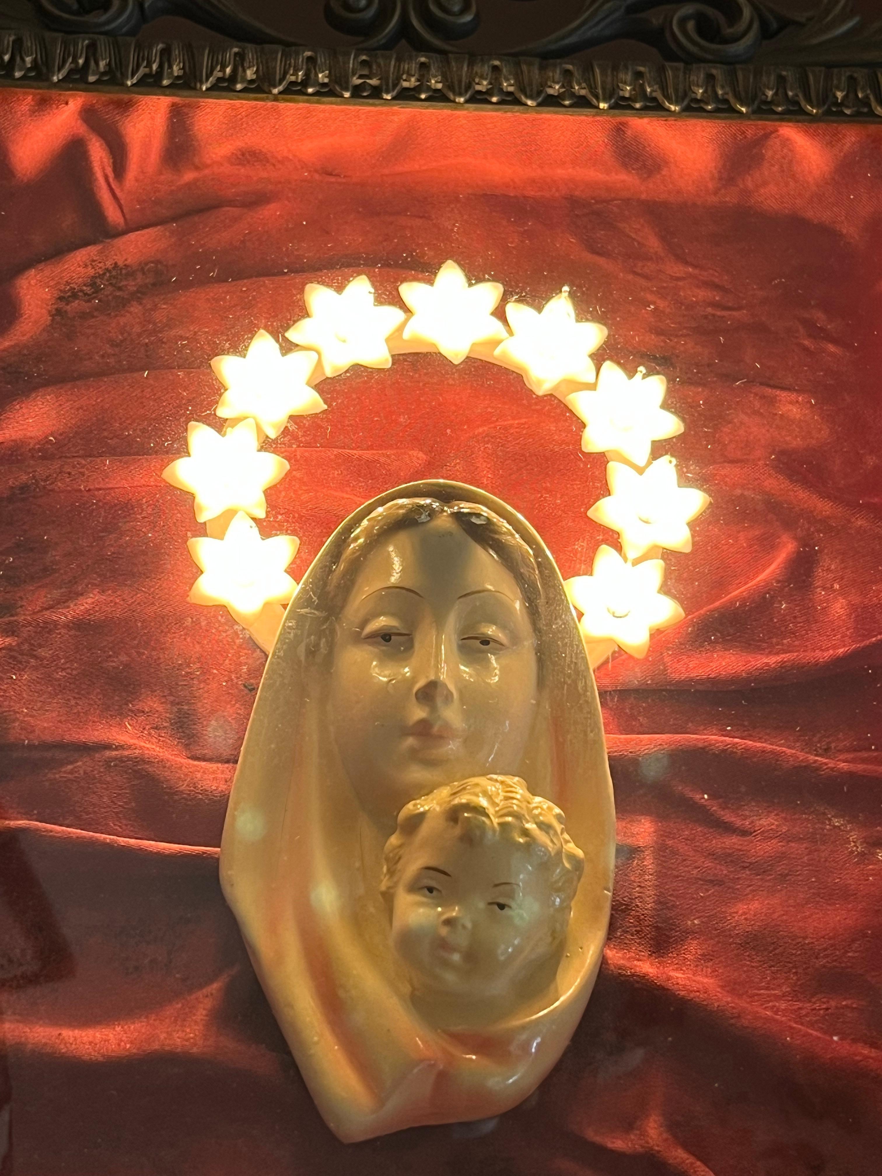 Madonna Nachttisch, Bronzerahmen, beleuchtetes Stellarium, Italien, 1950er Jahre (Mid-20th Century)
