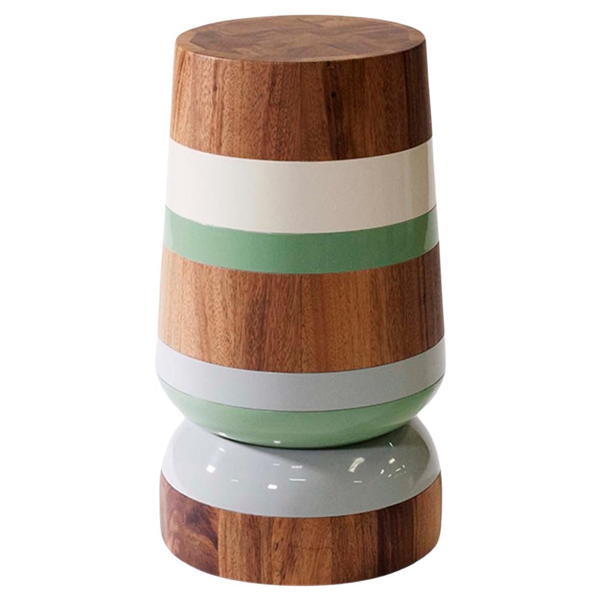 Capirucho Turned Drink Table, Conacaste Wood and Lacquered Bands by Labrica