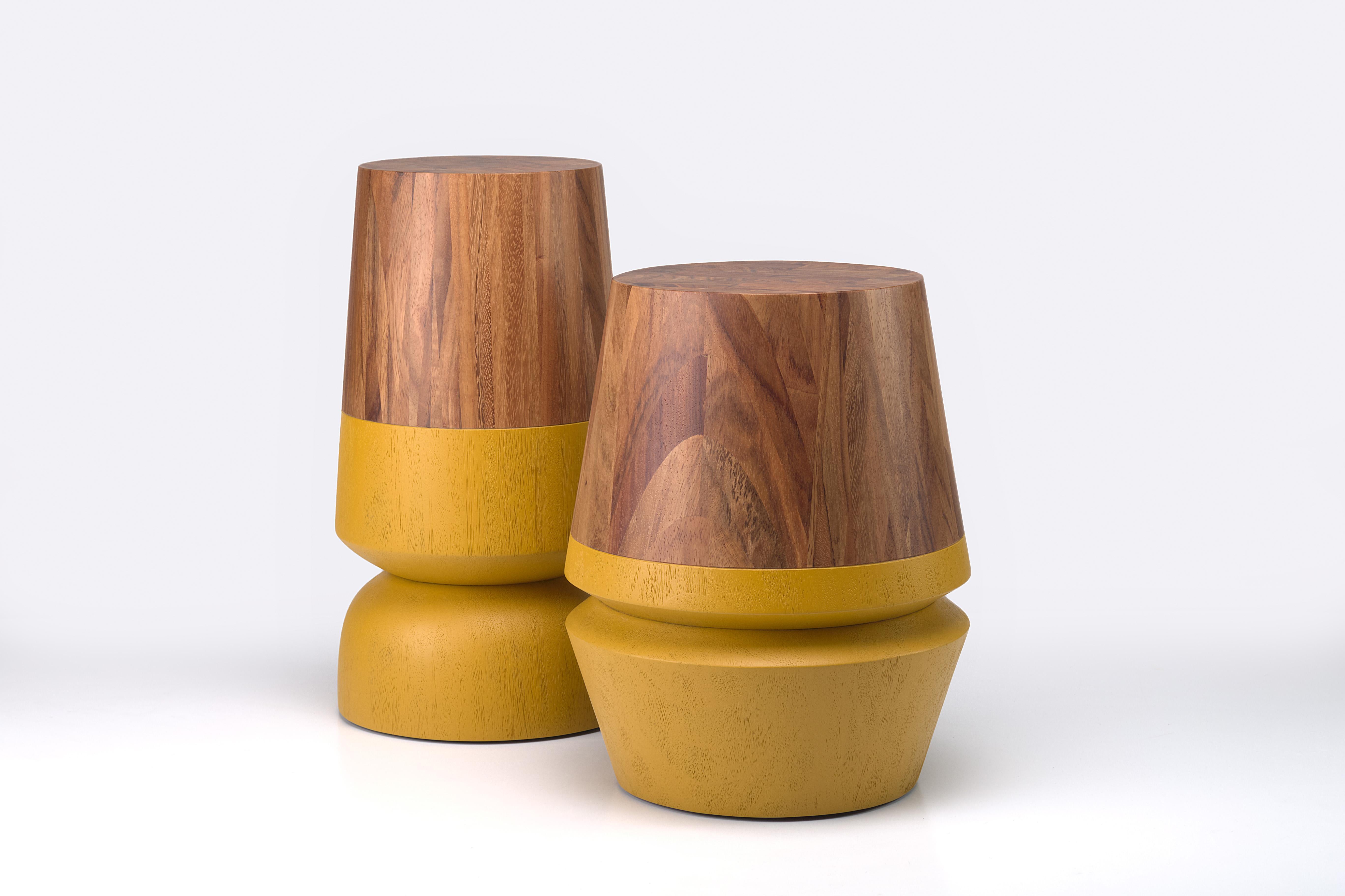 Modern Capirucho Turned Drink Table Mustard and Conacaste For Sale