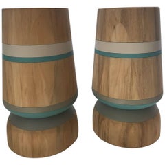 Capirucho Turned Drink Table Set. White Mahagony & Lacquered Bands by Labrica