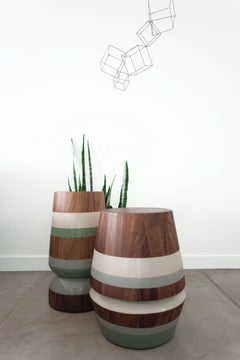 Capirucho Turned Side Table, Conacaste Wood and Lacquered Bands by Labrica