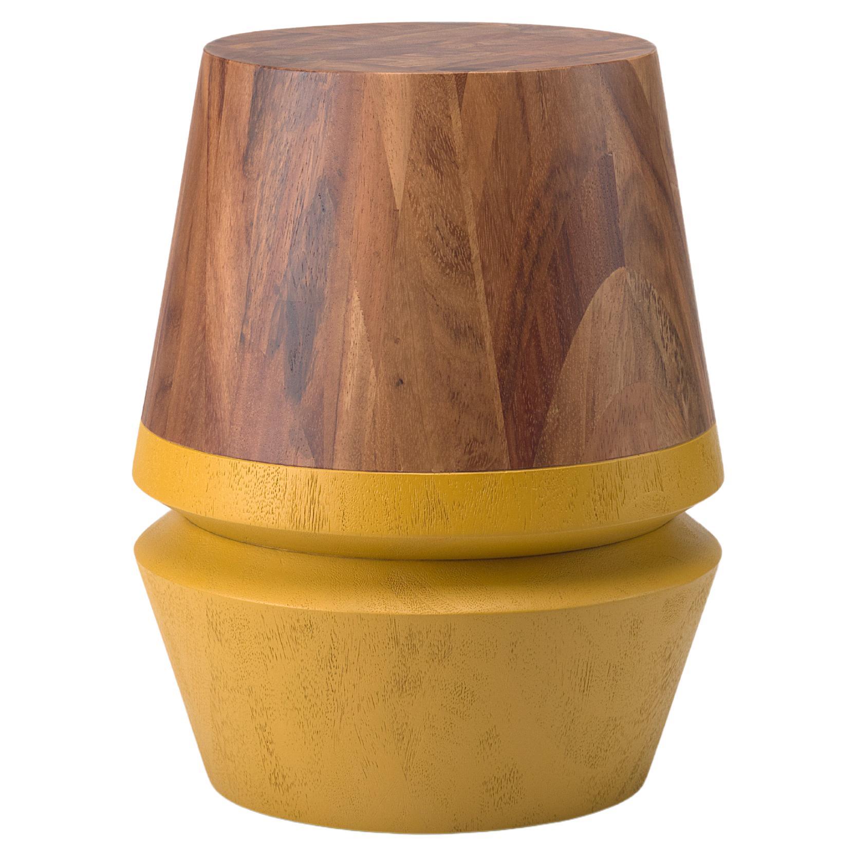 Capirucho Turned Side Table Mustard and Conacaste For Sale