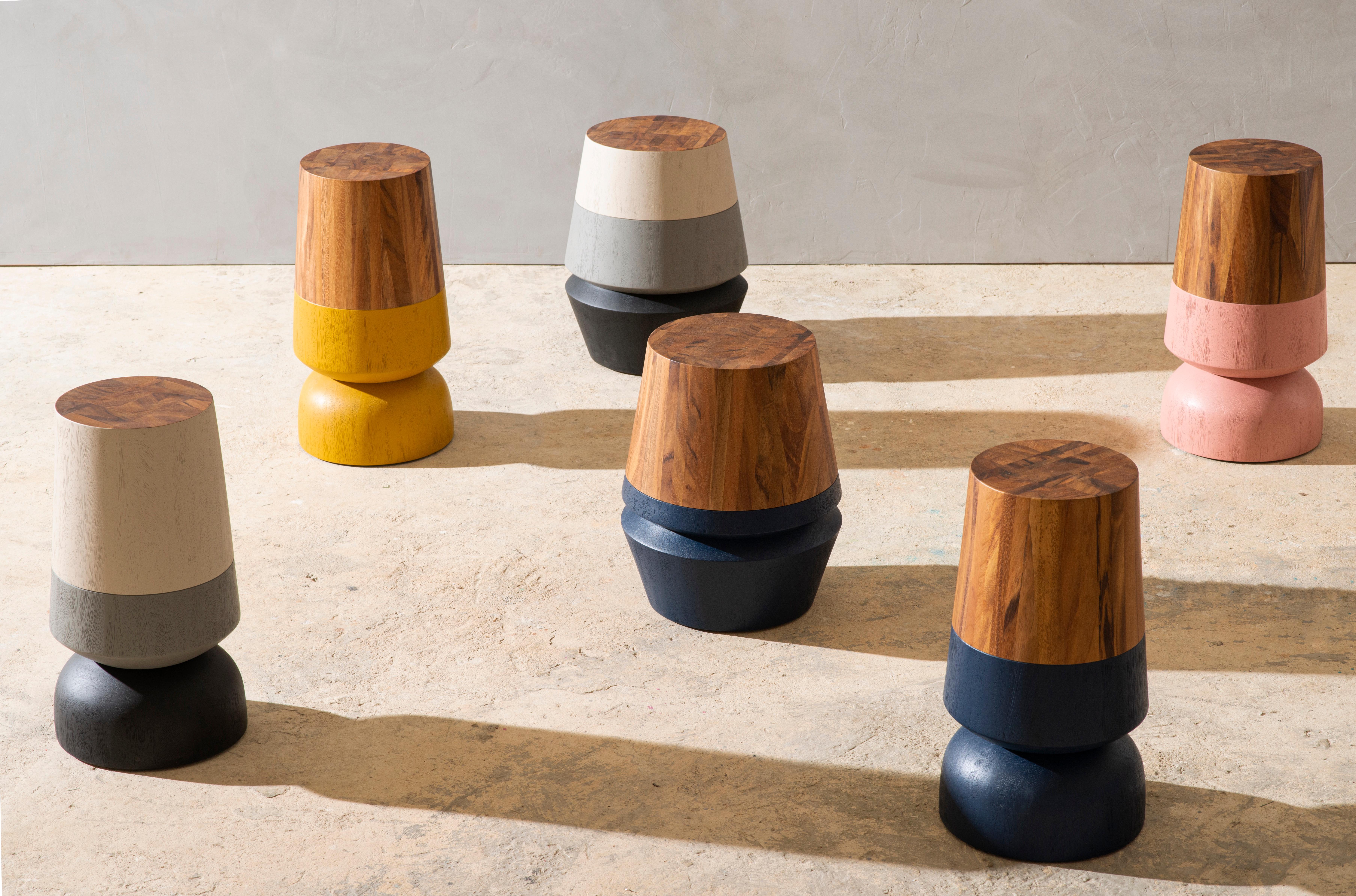 Modern Capirucho Turned Side Table Navy and Conacaste