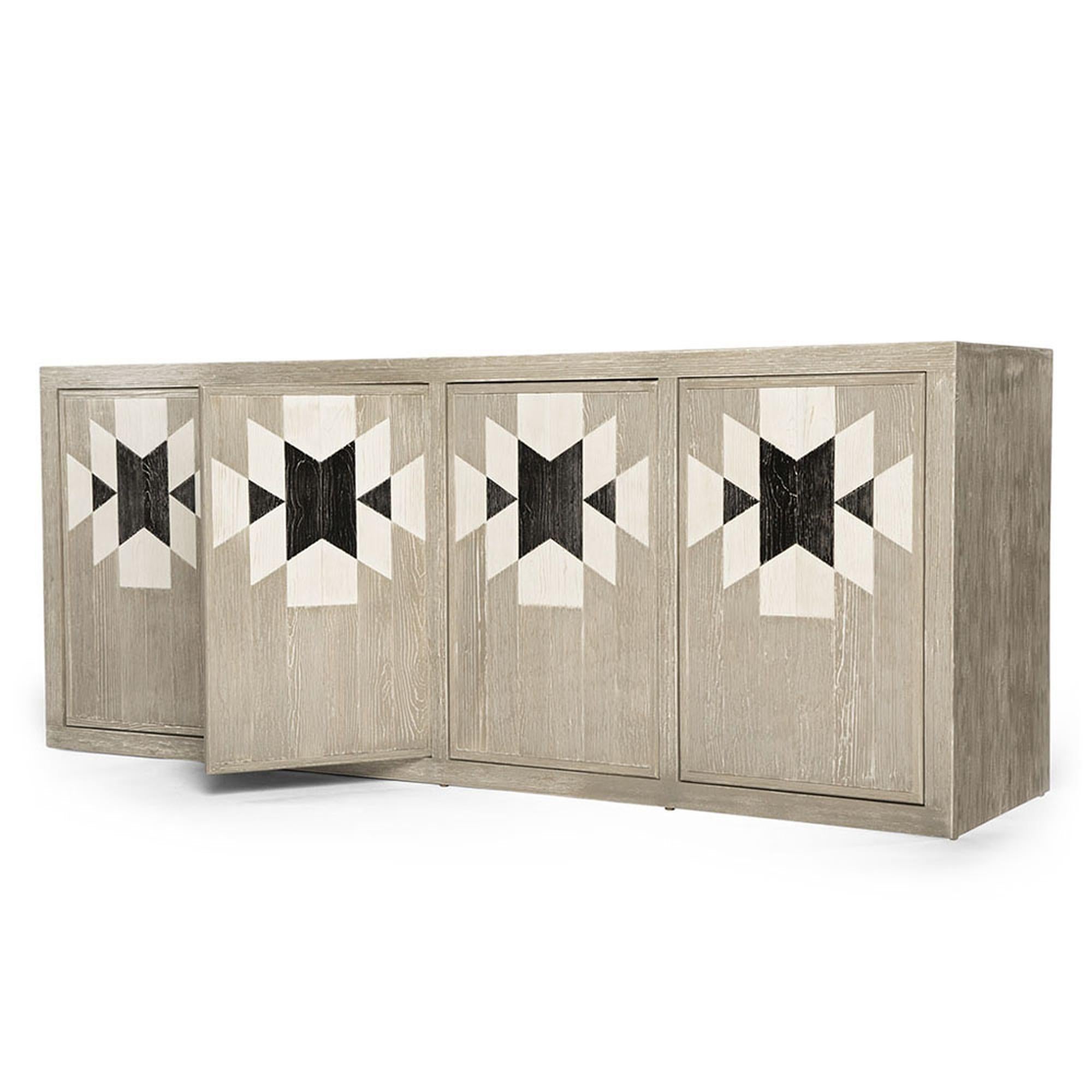 Capistrano-Anrichte aus rustikalem Holz mit geometrischem Muster von Innova Luxuxy Group (Moderne) im Angebot