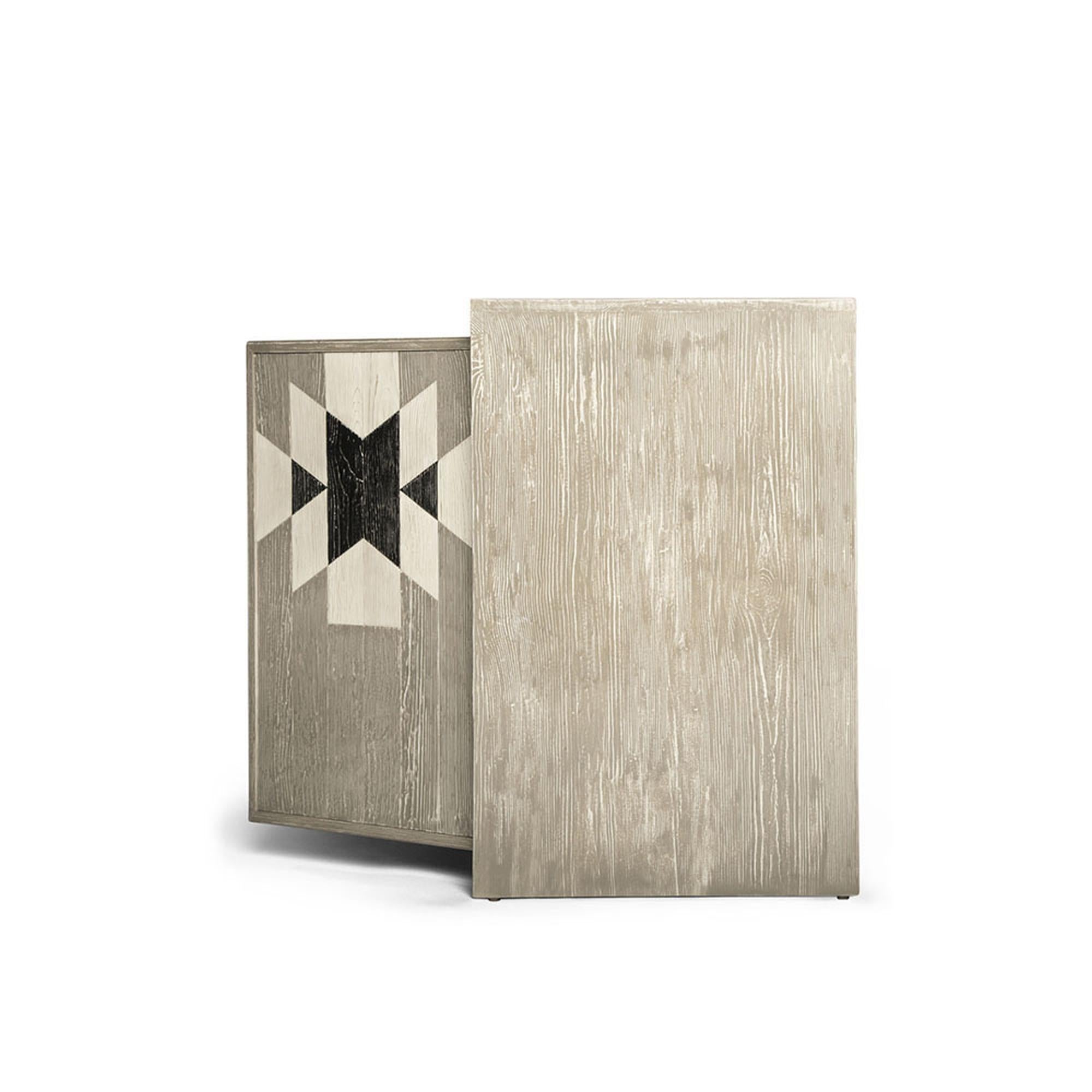 Mexican Capistrano Credenza in Rustic Wood W/ Geometric Pattern by Innova Luxuxy Group For Sale