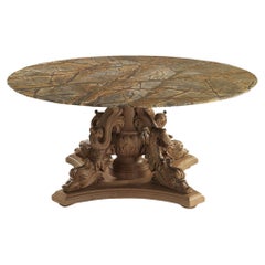 Capital Table ronde sculptée à la main avec base en noyer Triton beige - plateau en marbre Brown