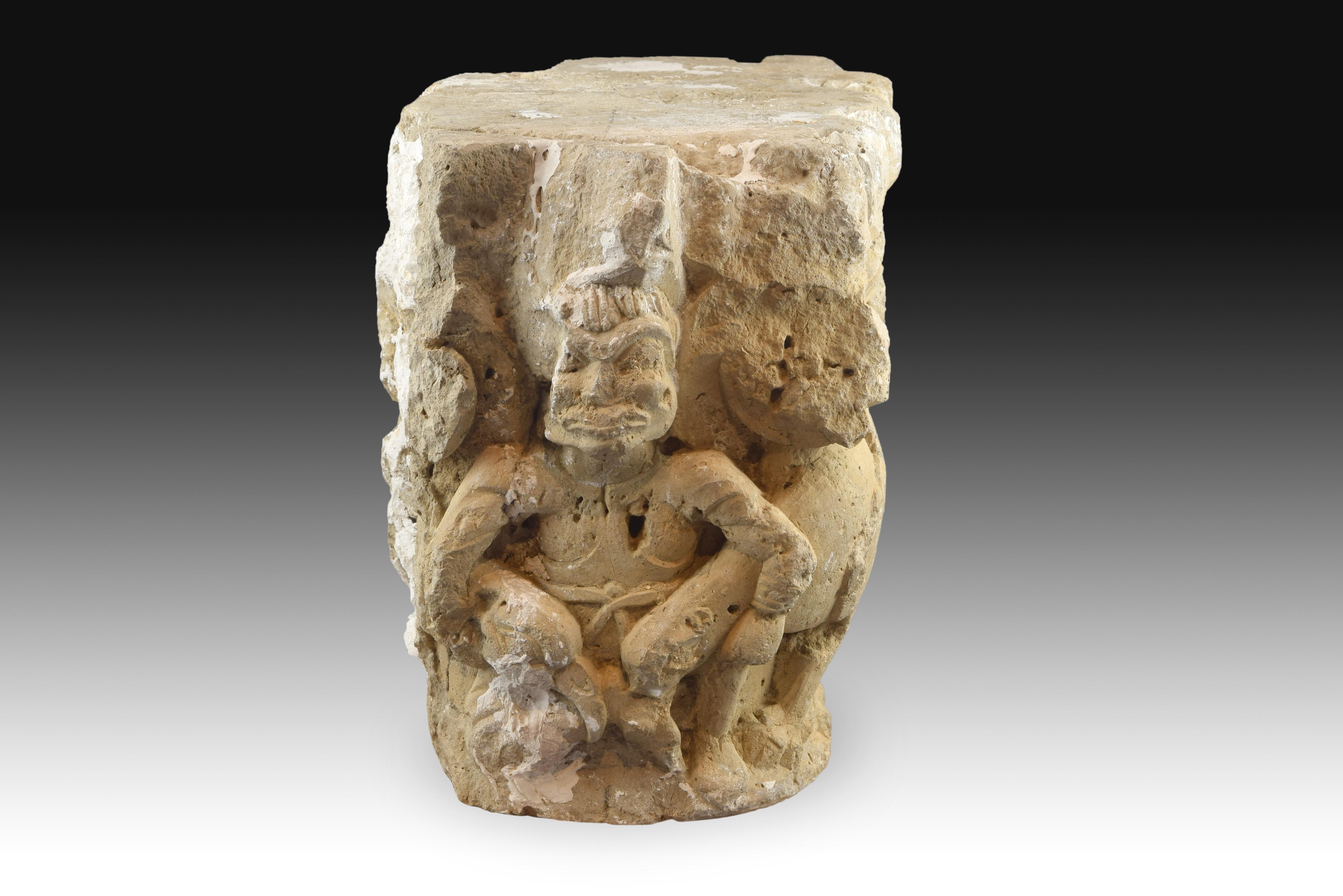 Capital, Limestone, 12th-13th Century In Distressed Condition In Madrid, ES