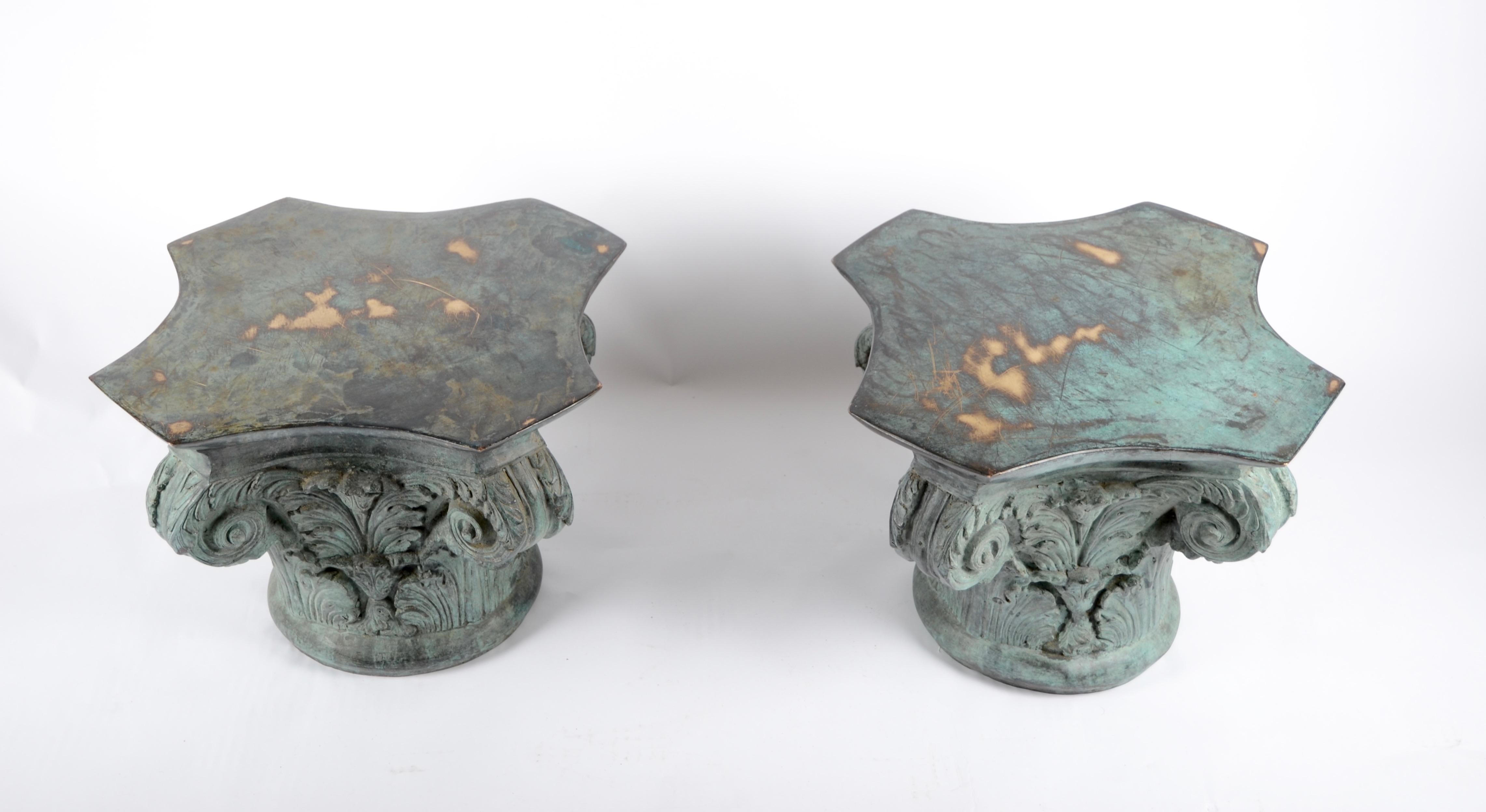 A pair of capitals in bronze with beautiful patina, from South France, circa 1870s-1890s.