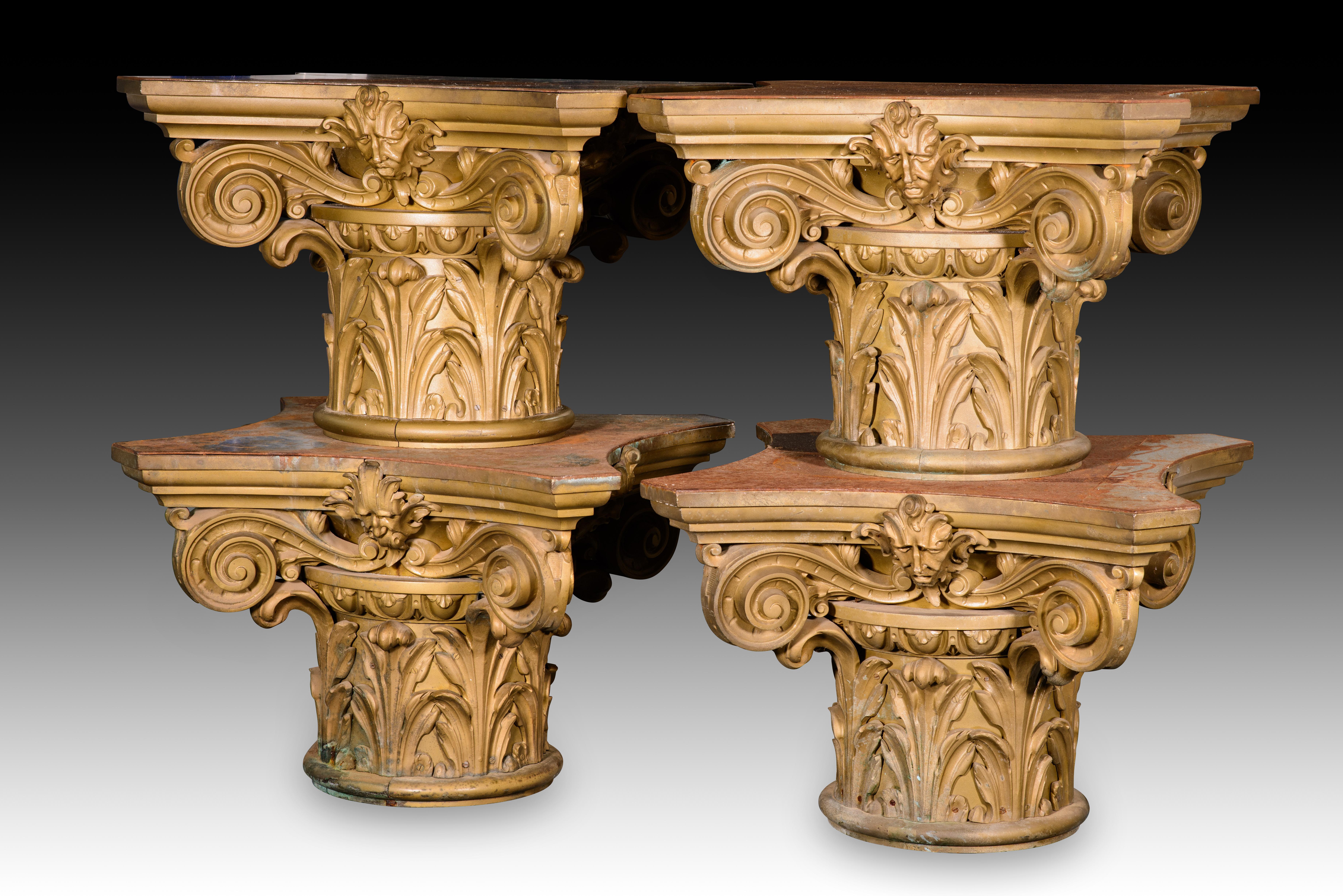 20th Century Capitals with bases, four pieces. Bronze. Spanish School, 20th century. For Sale