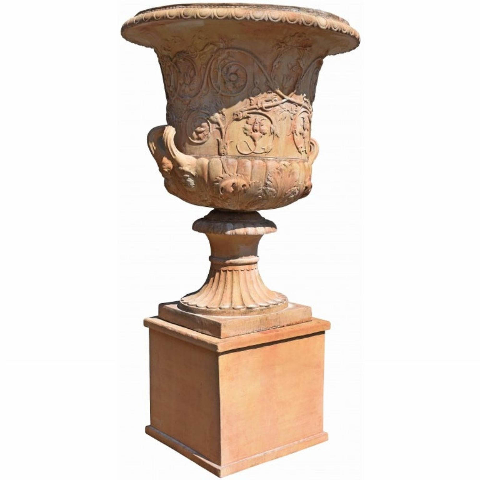 Hand-Carved Capitoline Vase of the Piranesi Bell Crater 20th Century Tuscan Terracotta For Sale