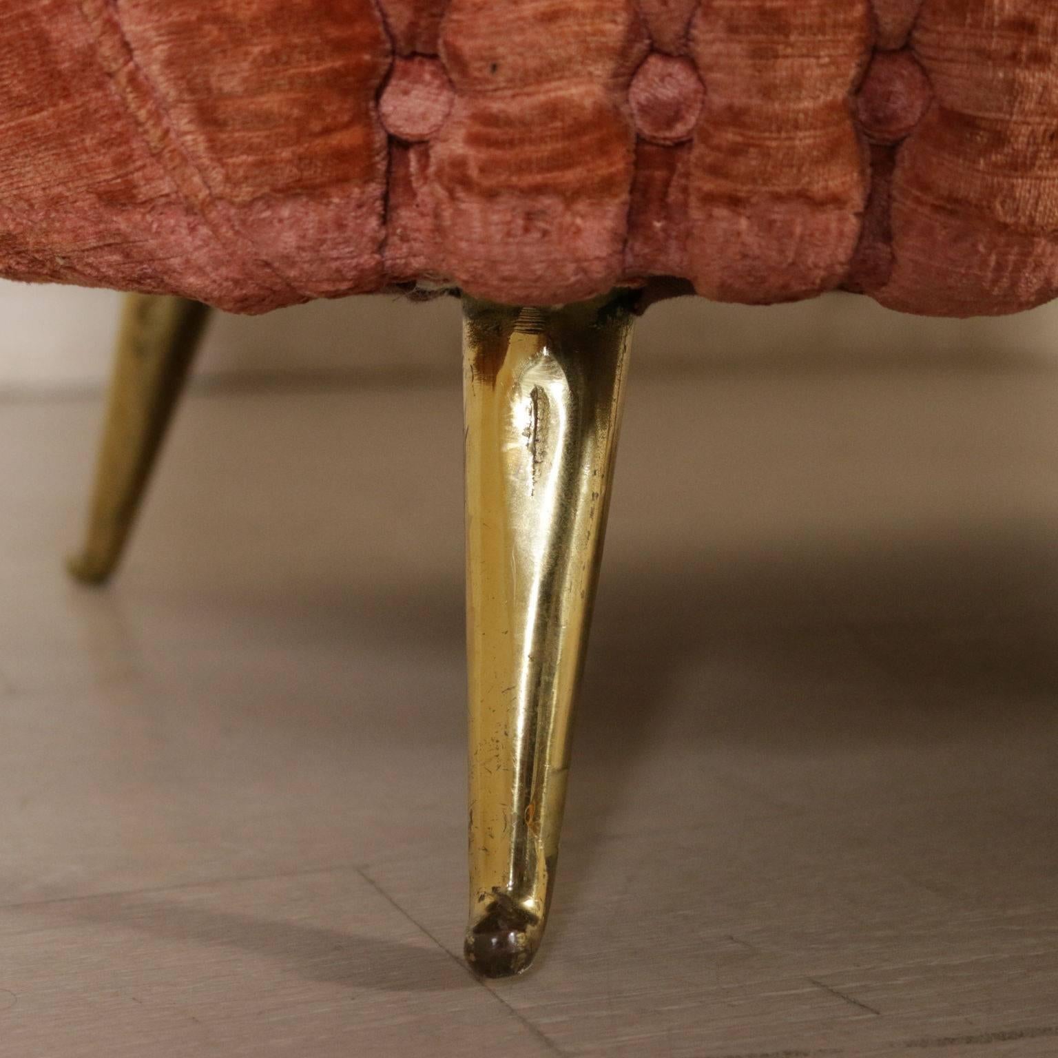 Mid-20th Century Capitonnè Sofa Velvet Upholstery Brass Vintage, Italy, 1950s