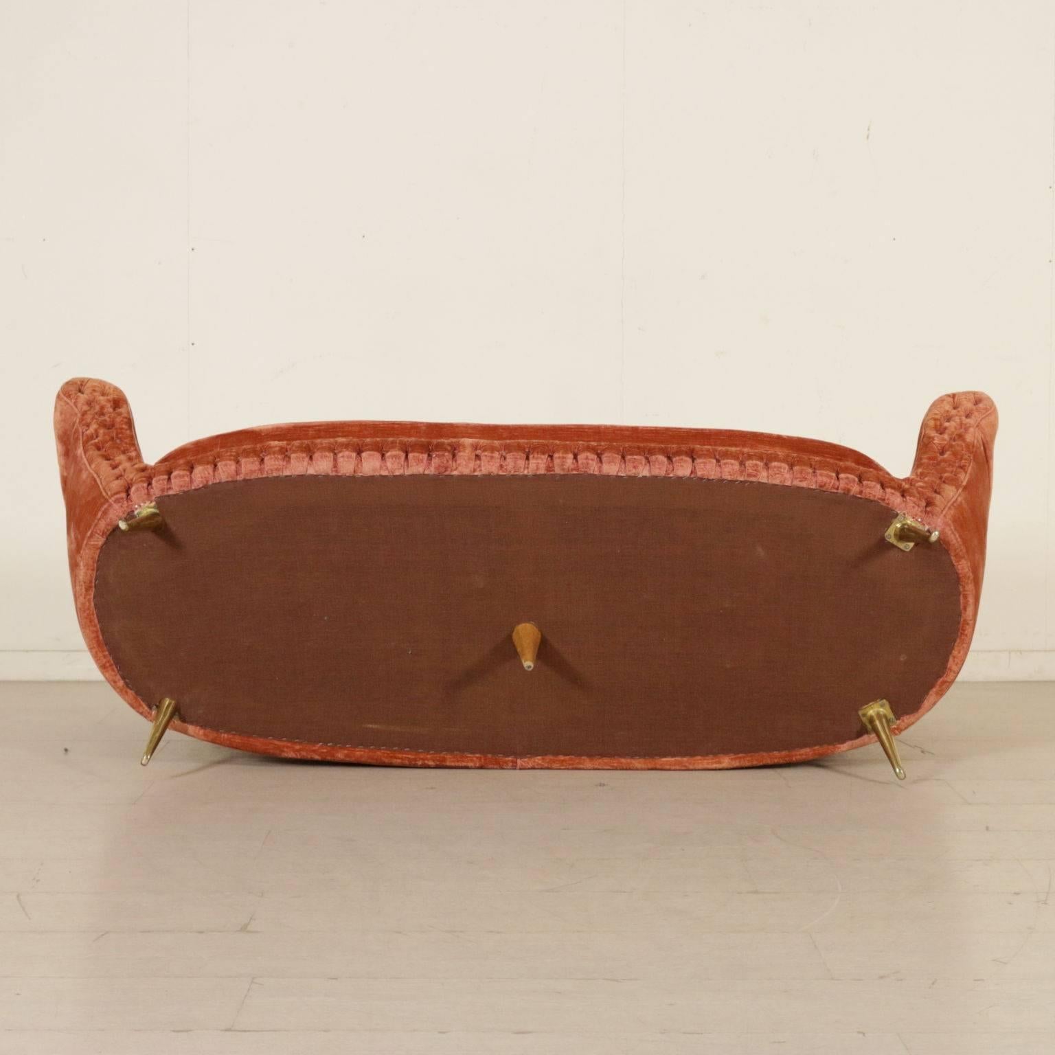 Capitonnè Sofa Velvet Upholstery Brass Vintage, Italy, 1950s 3