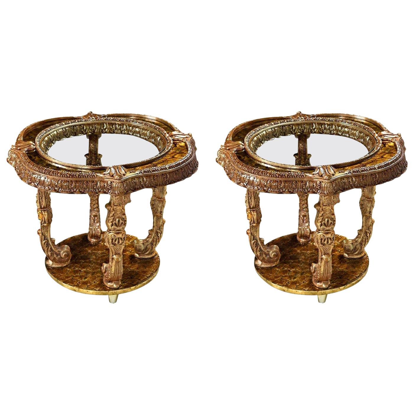 Capiz Abalone Shell vergoldetes Metall Italienisch Florentiner Stil End Tische
