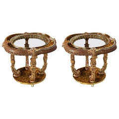 Capiz Abalone Shell Gilt Metal Italian Florentine Style End Tables