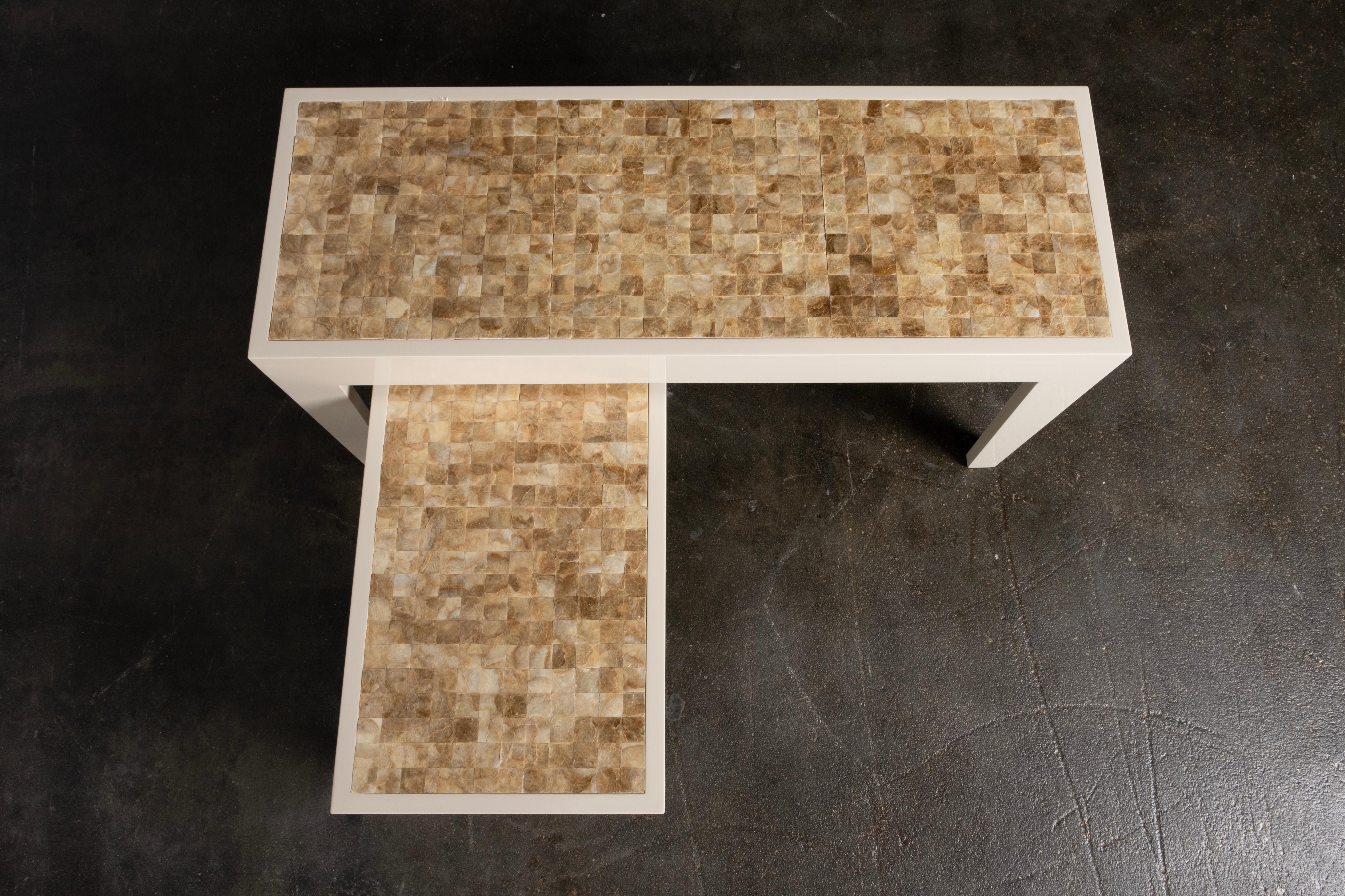 Capiz Set/2 Nesting Coffee Tables, Beige, Handmade in Portugal by Greenapple For Sale 2