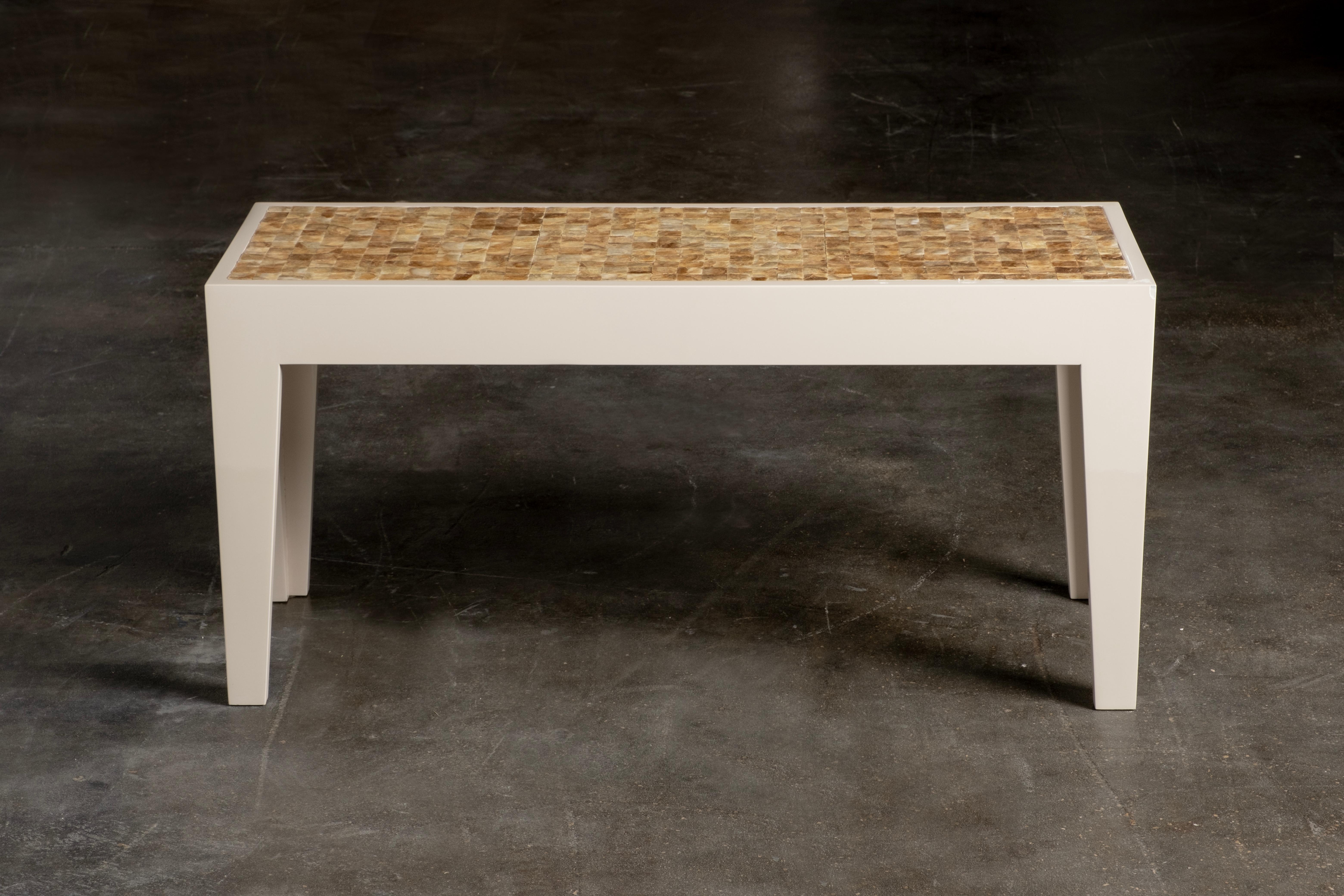 Capiz Set/2 Nesting Coffee Tables, Beige, Handmade in Portugal by Greenapple For Sale 4