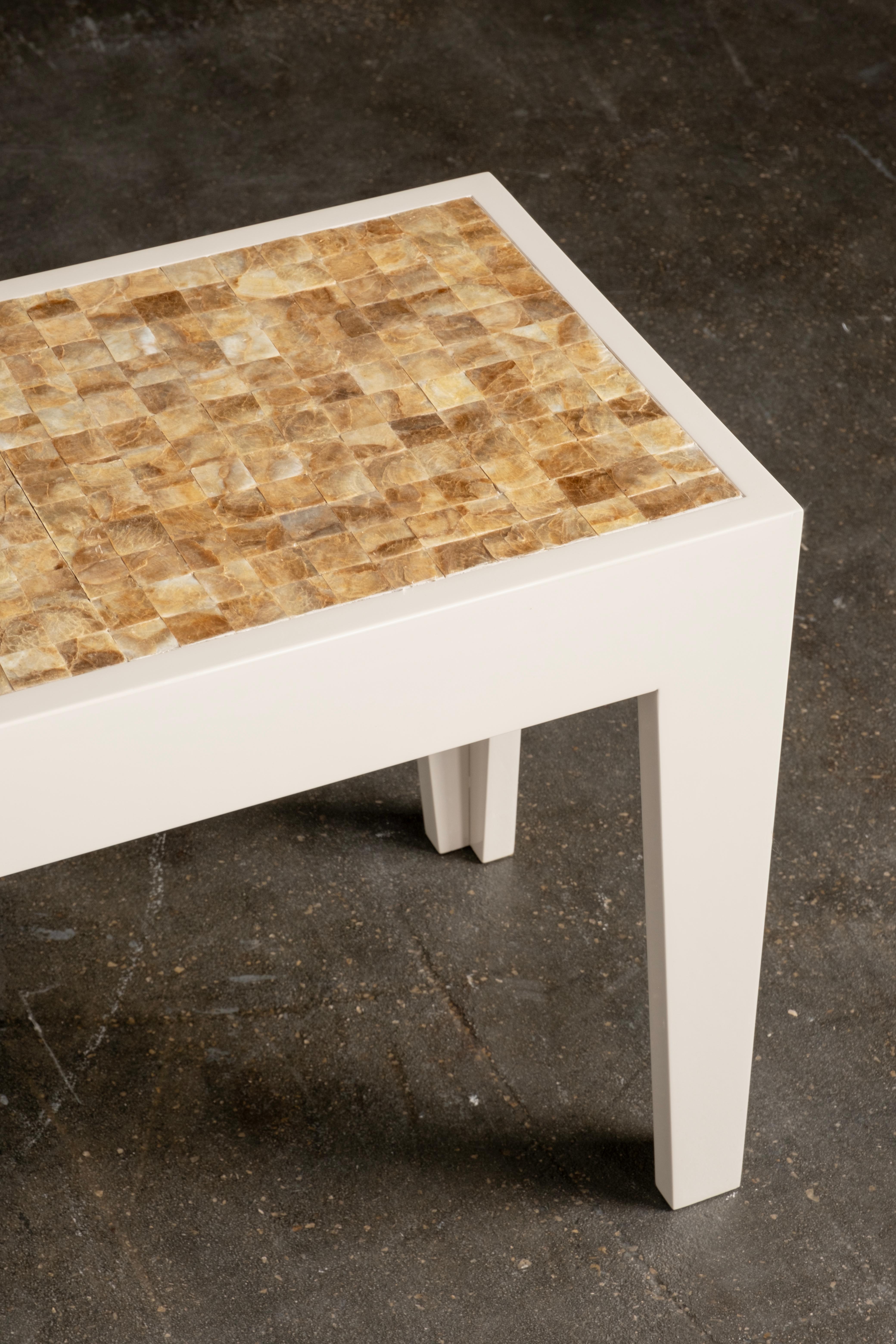 Capiz Set/2 Nesting Coffee Tables, Beige, Handmade in Portugal by Greenapple For Sale 5