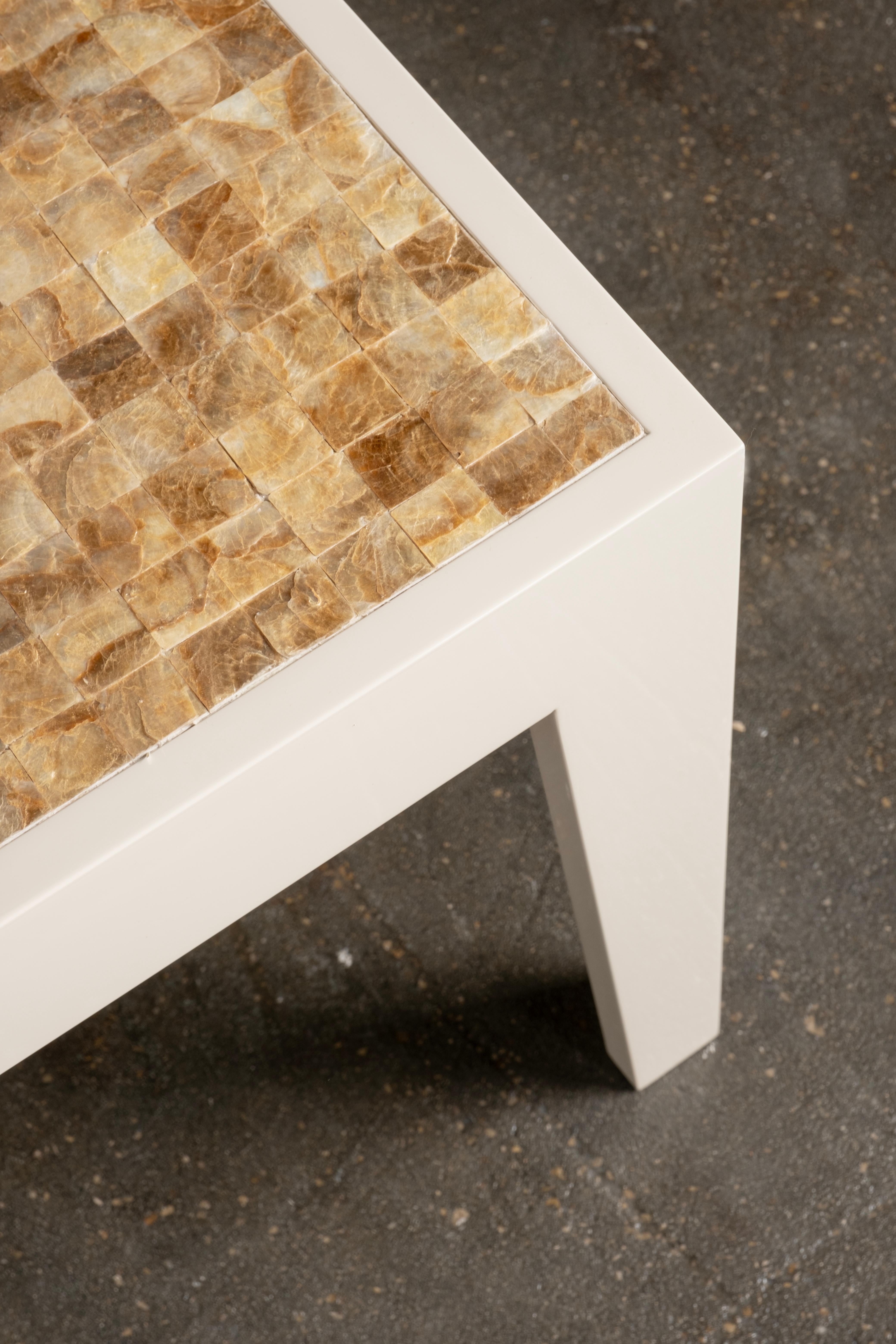 Capiz Set/2 Nesting Coffee Tables, Beige, Handmade in Portugal by Greenapple For Sale 6