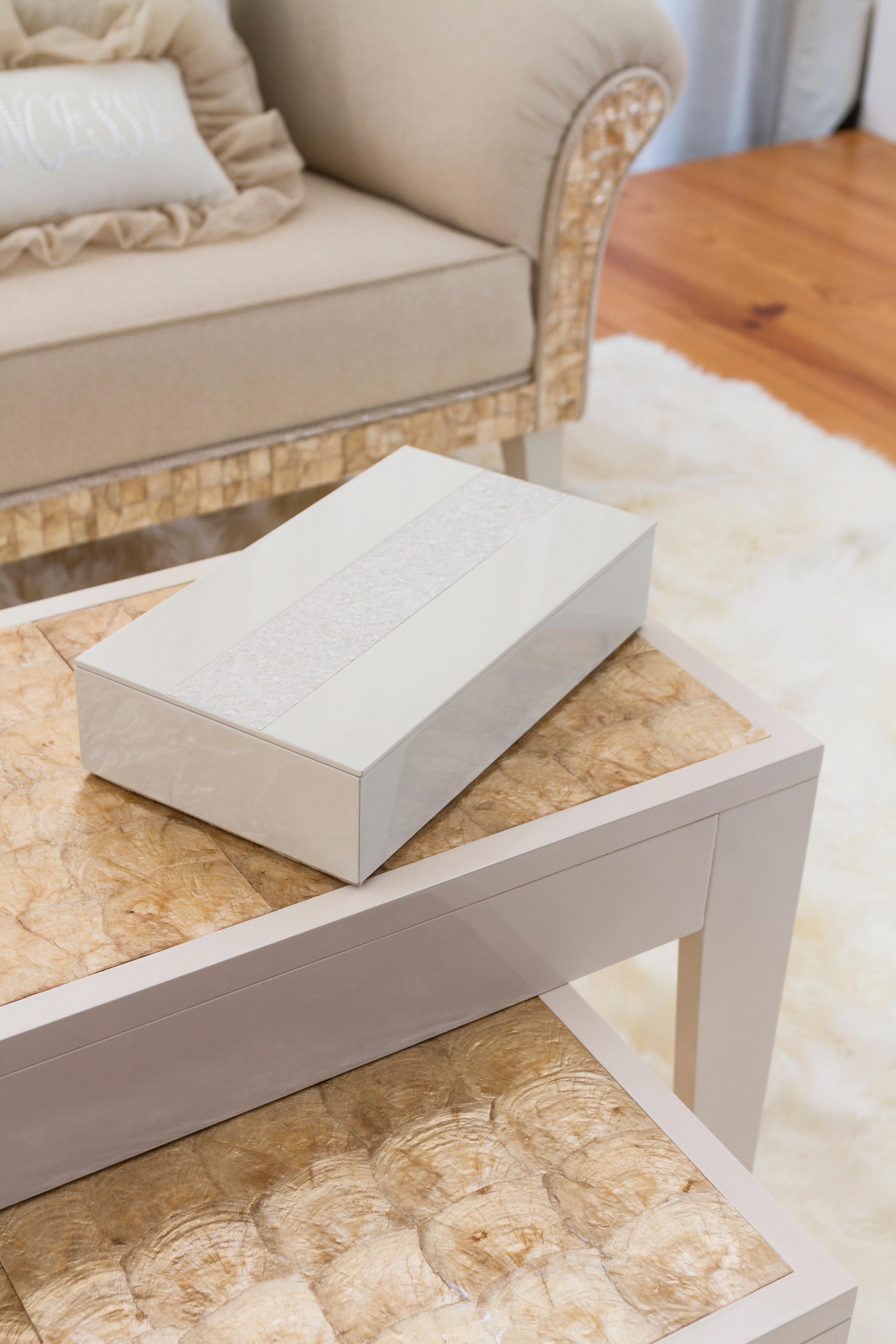 Capiz Set/2 Nesting Coffee Tables, Beige, Handmade in Portugal by Greenapple For Sale 9