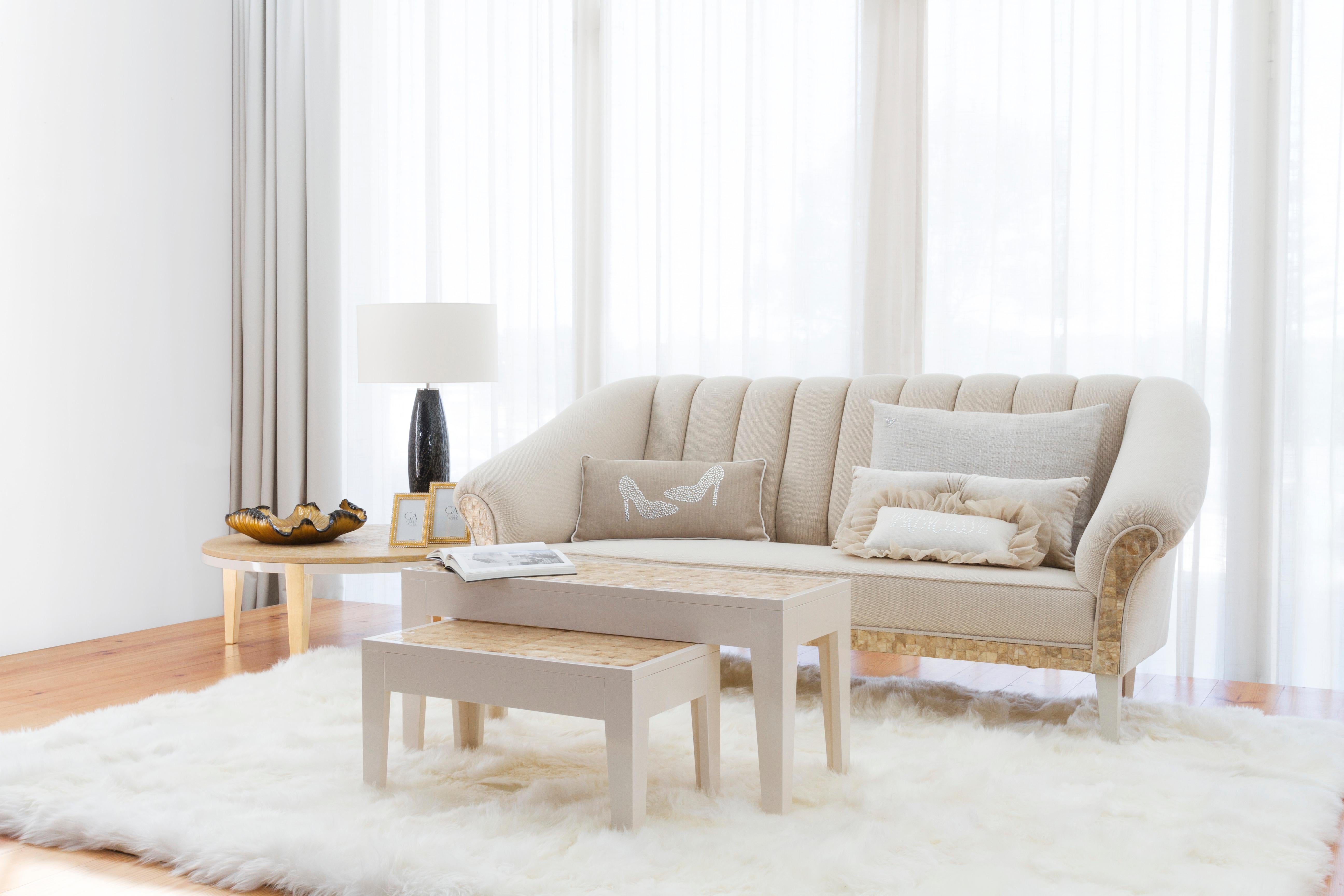 Set of 2 Capiz Nesting Coffee Tables, Modern Collection, Handcrafted in Portugal - Europe by Greenapple.

Set of 2 Capiz coffee tables dimensions
Medium:
W.64 x De.34 x H.35 cm.
W.25.2 x De.13.4 x H.13.8 in.

Large:
W.94 x De.34 x H.45 cm.
W.37 x