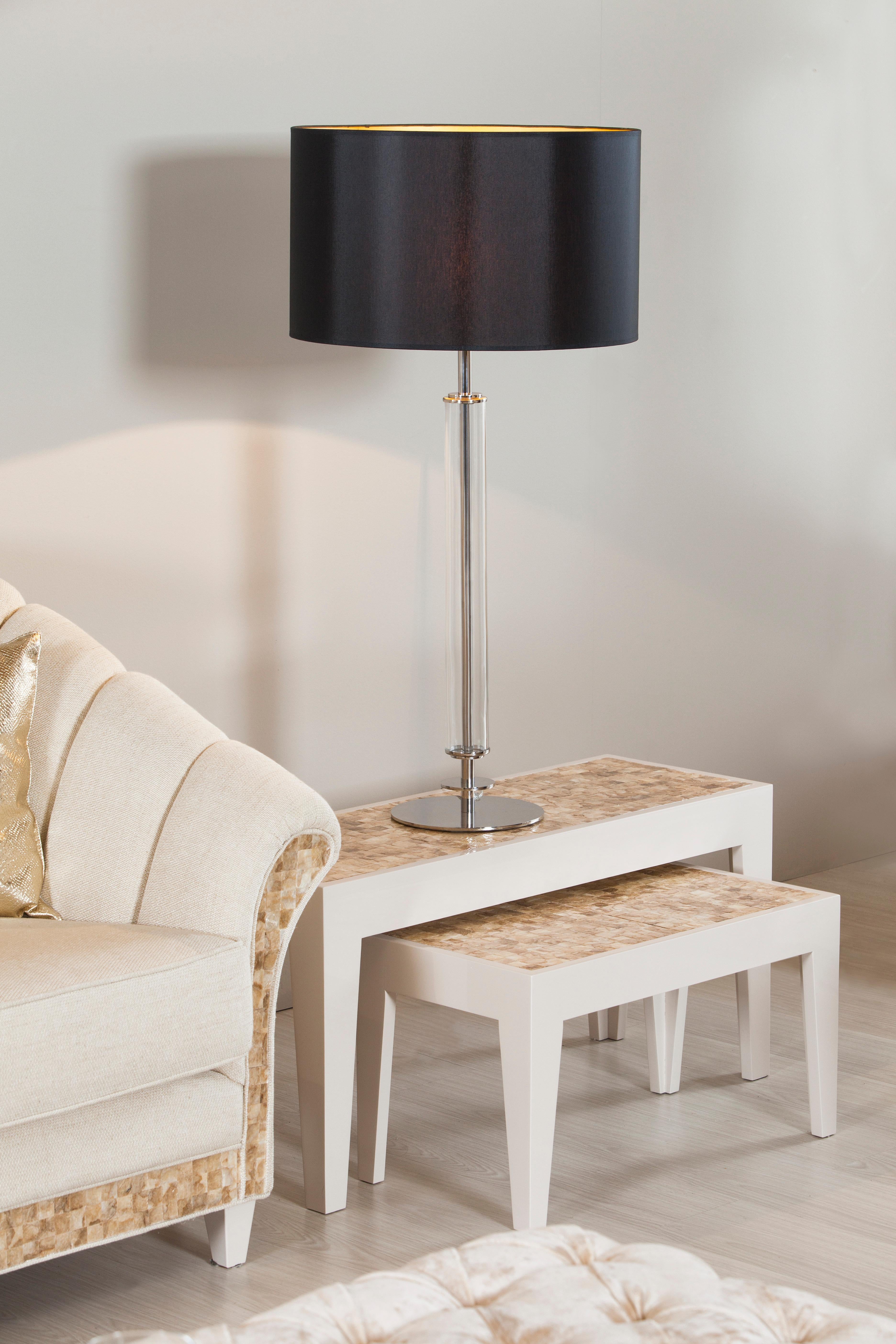 Hand-Crafted Capiz Set/2 Nesting Coffee Tables, Beige, Handmade in Portugal by Greenapple For Sale