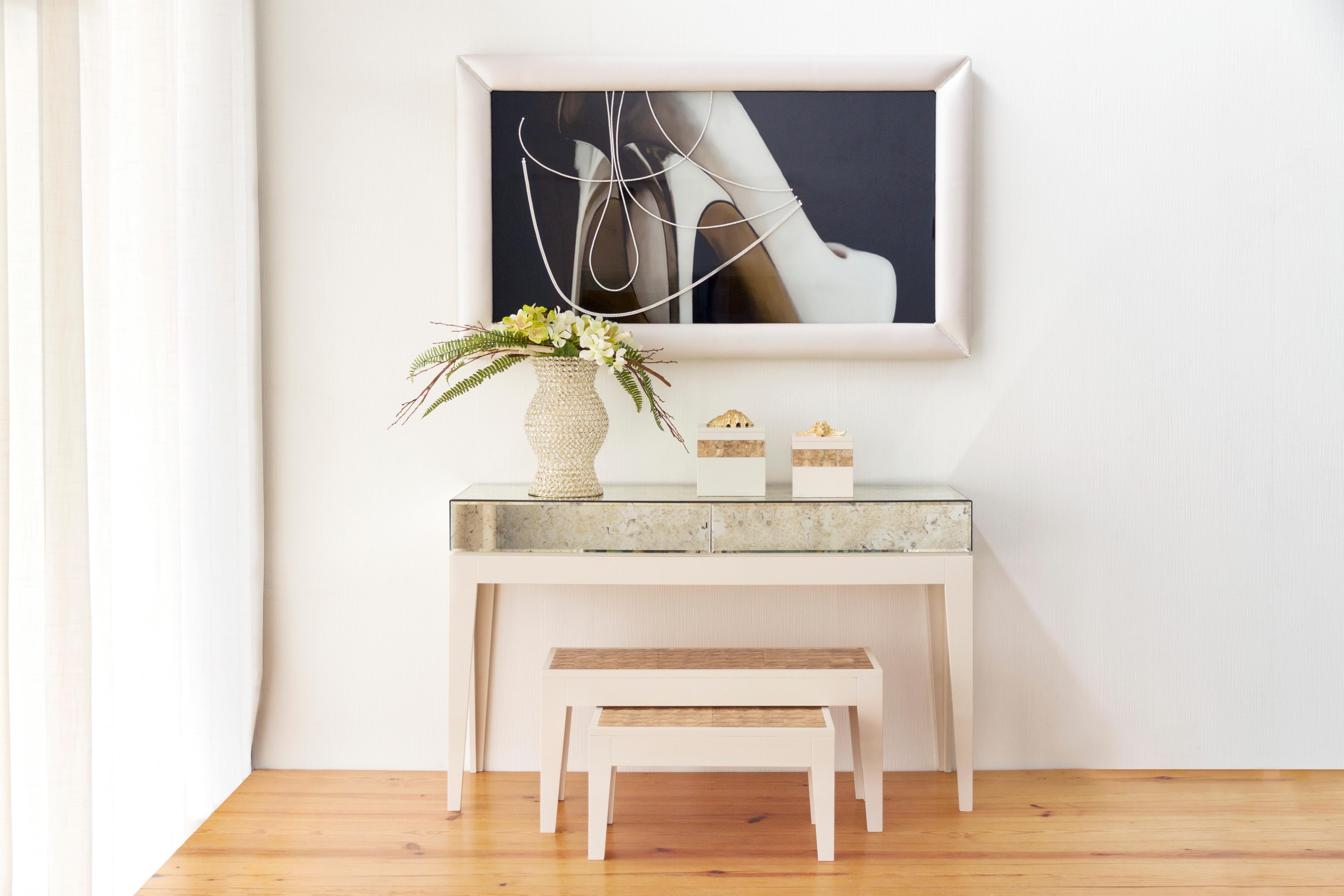 Capiz Set/2 Nesting Coffee Tables, Beige, Handmade in Portugal by Greenapple In New Condition For Sale In Lisboa, PT
