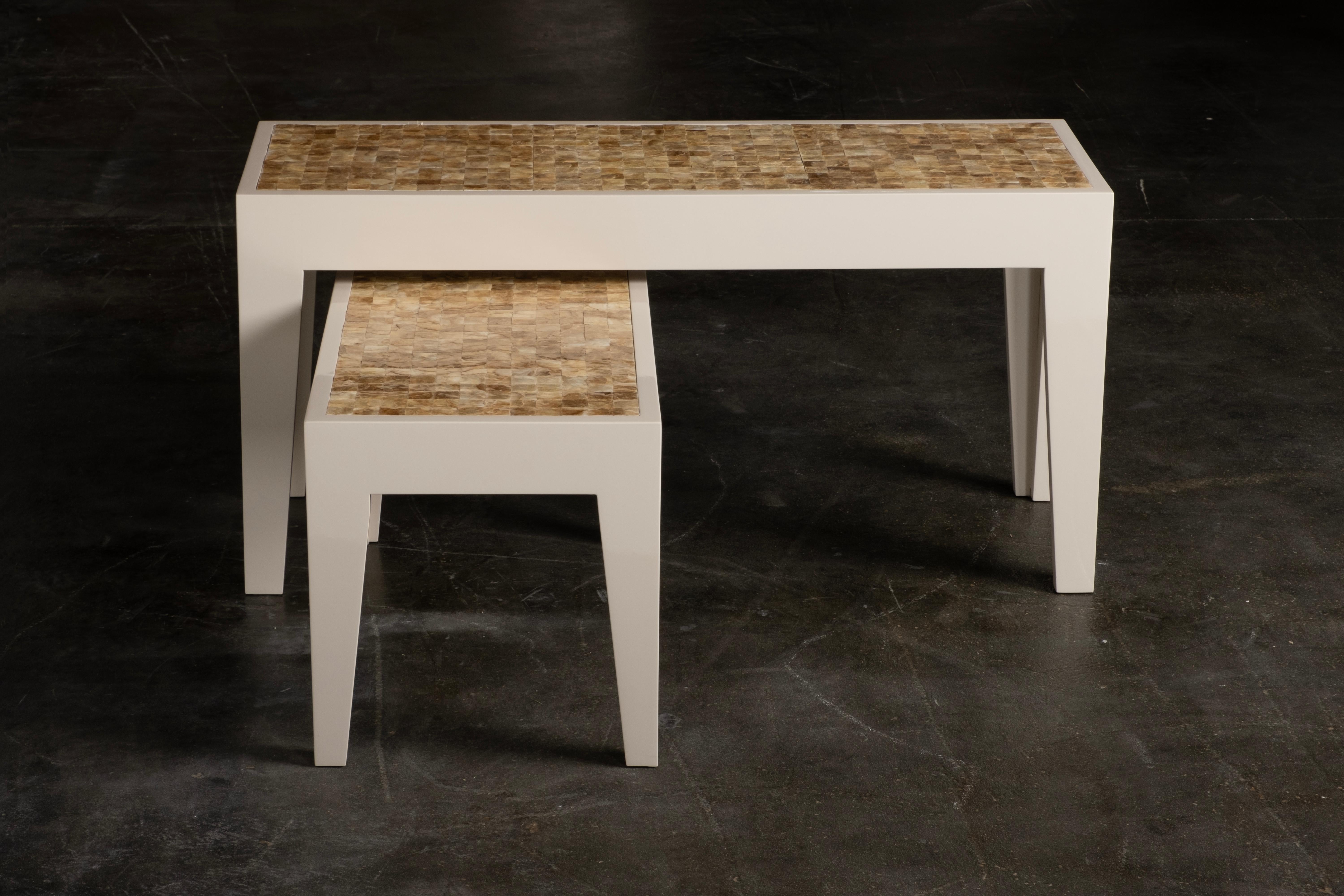 Capiz Set/2 Nesting Coffee Tables, Beige, Handmade in Portugal by Greenapple For Sale 1