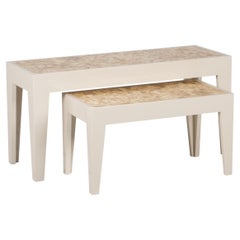 Juego de 2 mesas nido Capiz, beige, hechas a mano en Portugal by Greenapple
