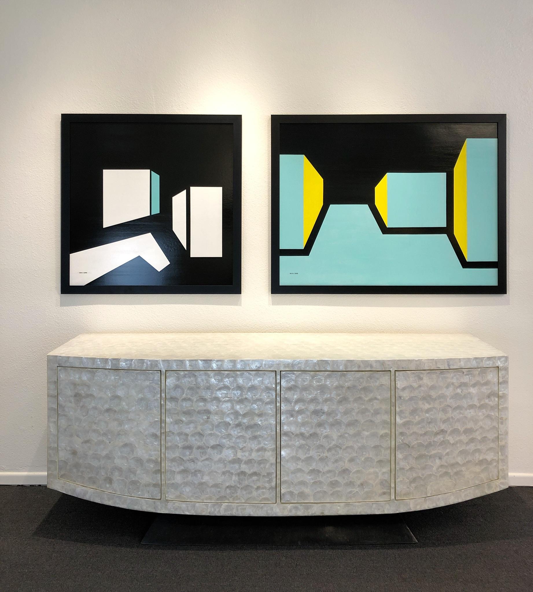 Late 20th Century Capiz Shell and Black Marble Credenza by Marquis Collection of Beverly Hills