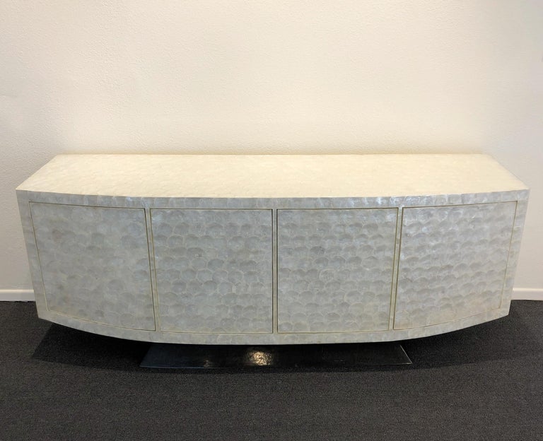 Modern Capiz Shell and Black Marble Credenza by Marquis Collection of Beverly Hills For Sale