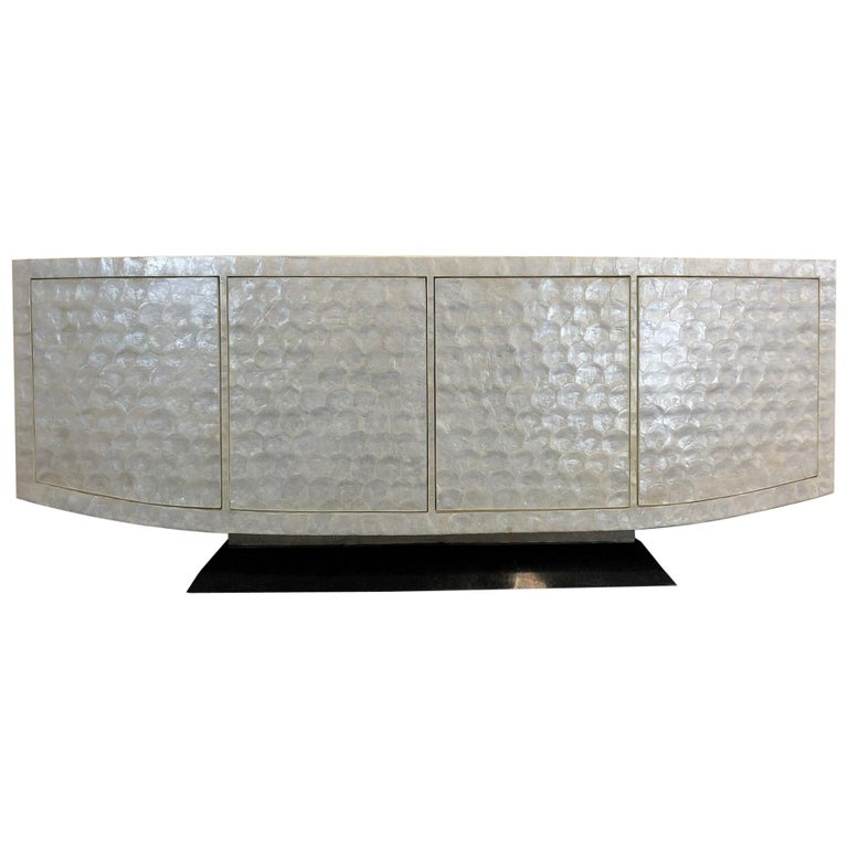 Capiz Shell and Black Marble Credenza by Marquis Collection of Beverly Hills For Sale