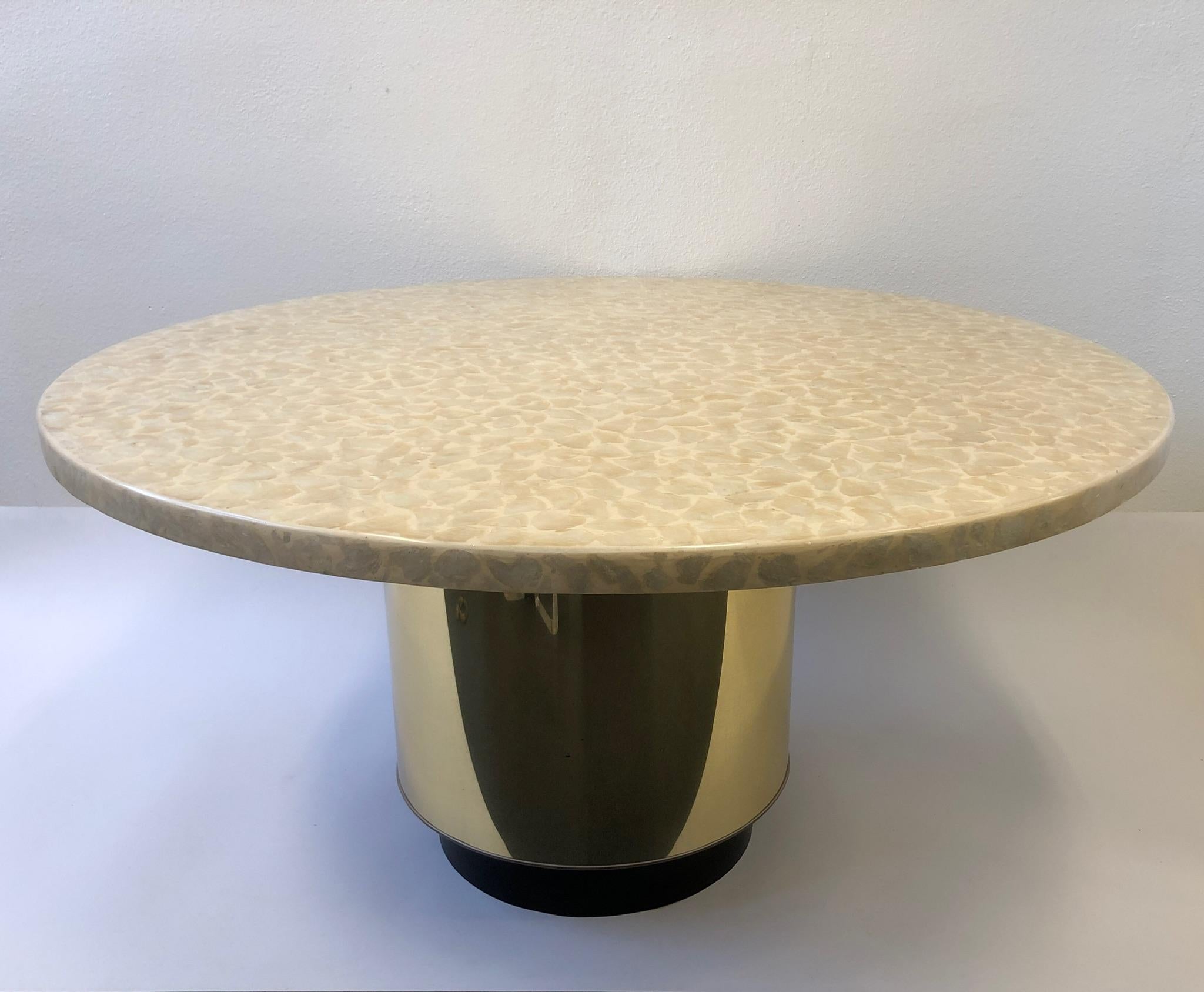 Capiz Shell and Brass Dining Table by Arthur Elrod 3