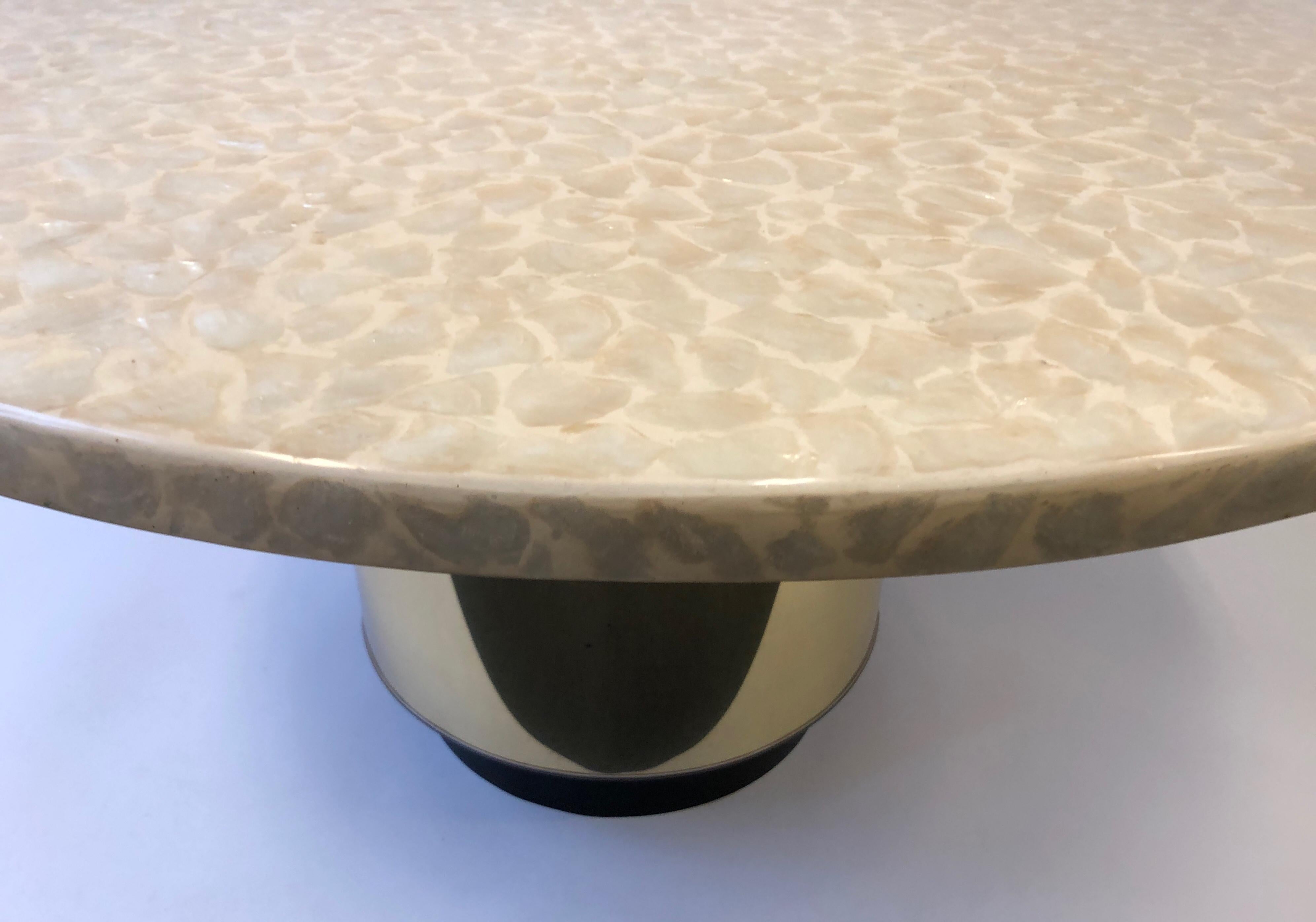 Mid-Century Modern Capiz Shell and Brass Dining Table by Arthur Elrod